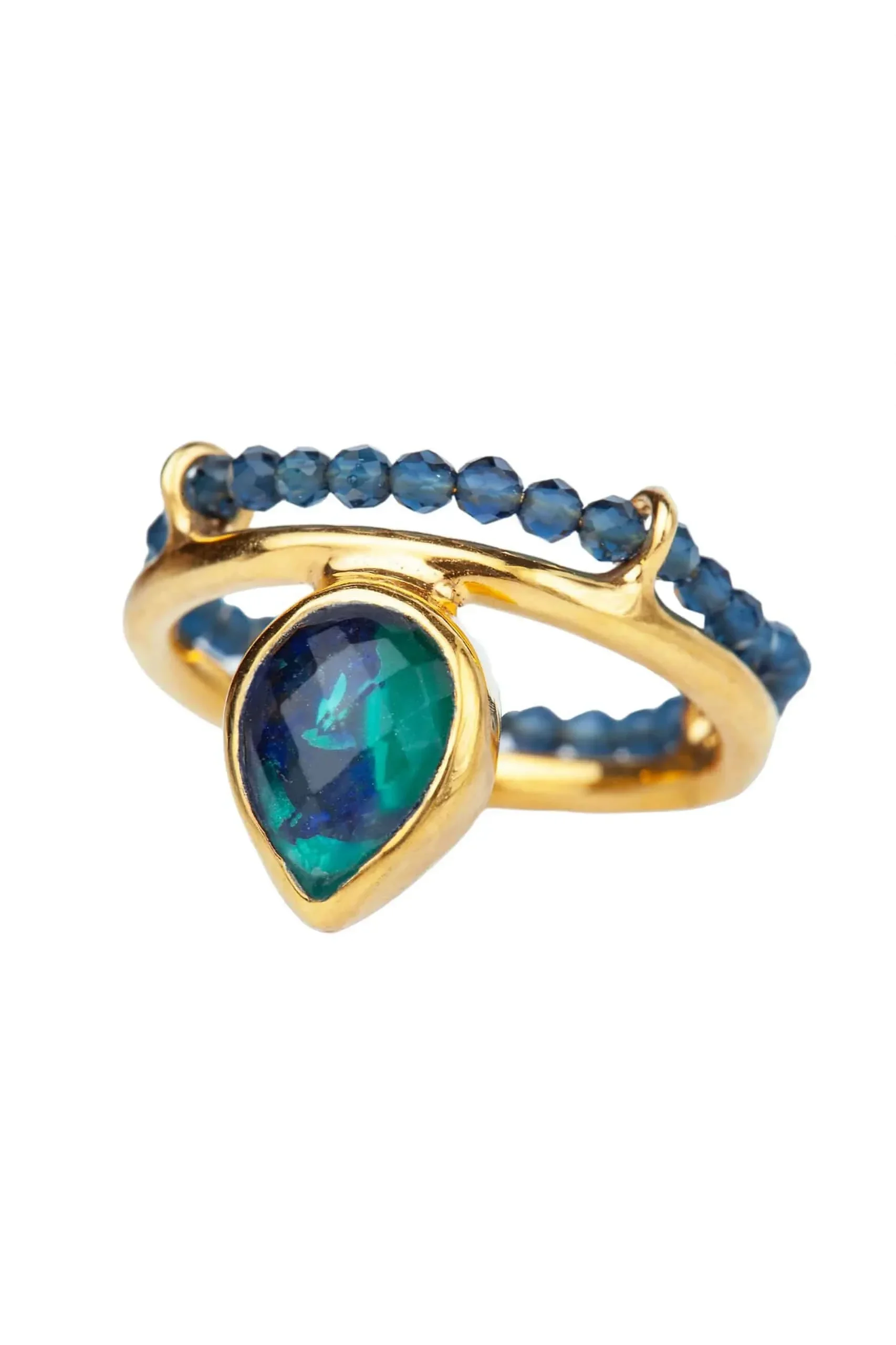 Handmade Jewellery | Azurite and malachite gold plated silver ring main