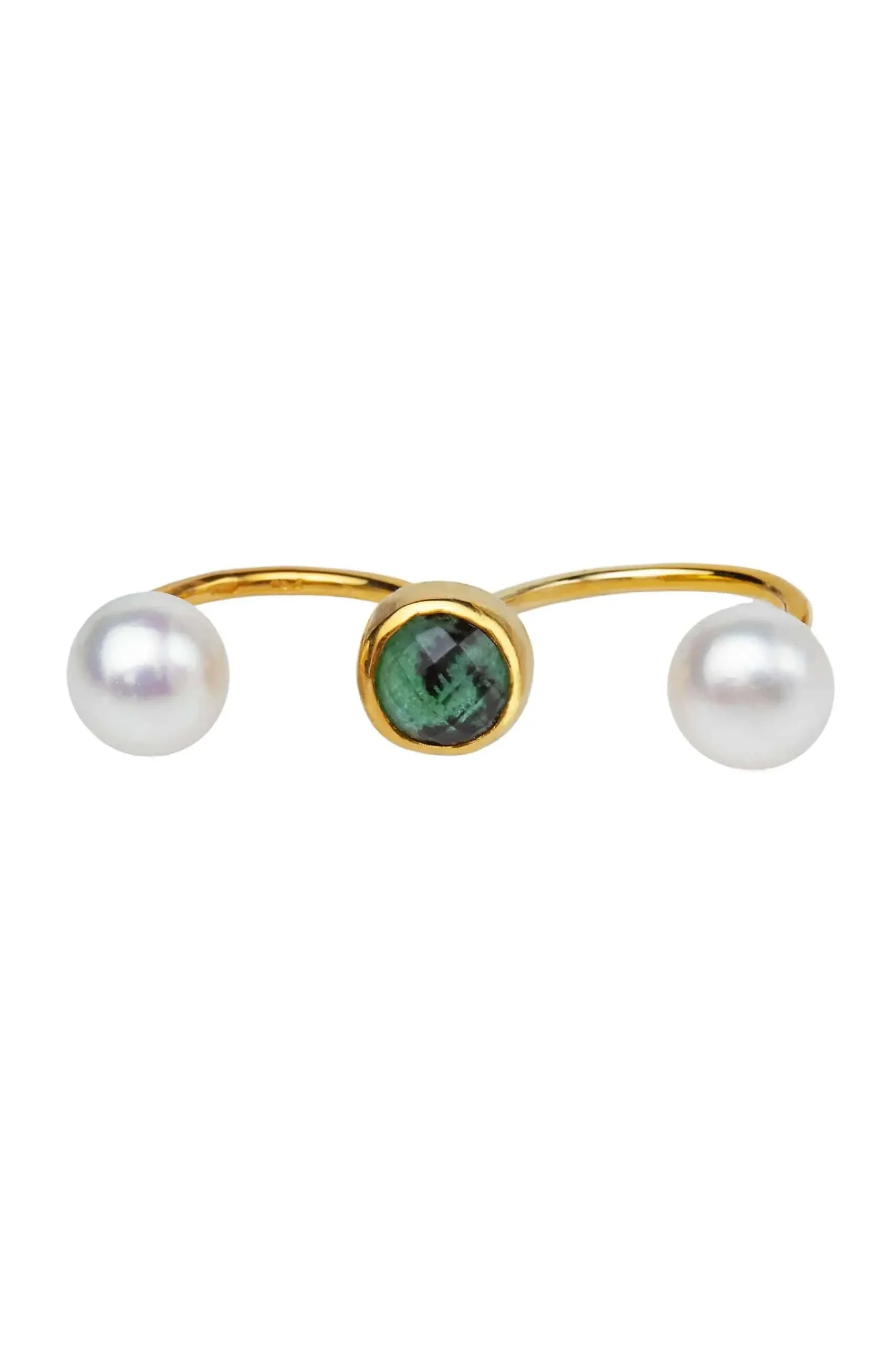 Handmade Jewellery | Zoisite and pearls gold plated double ring gallery 2