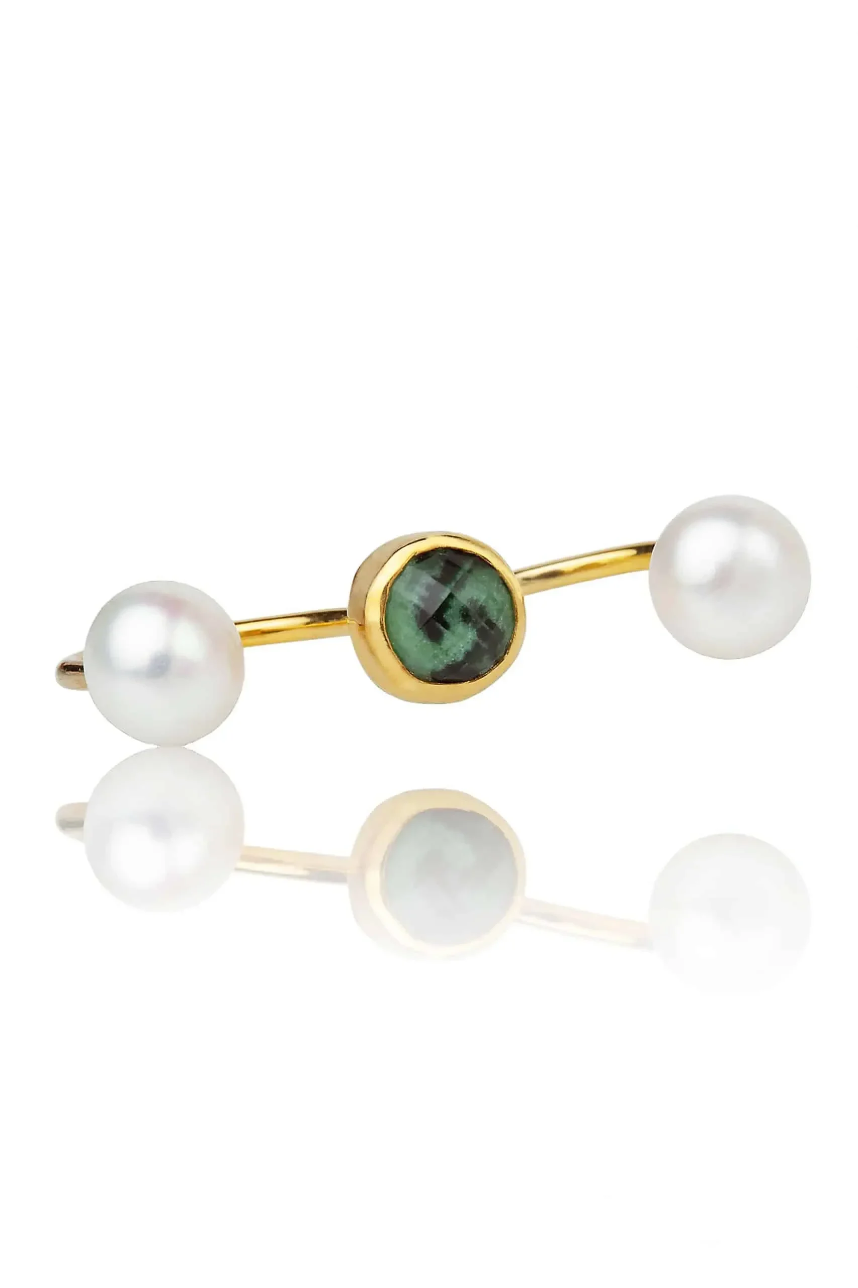 Handmade Jewellery | Zoisite and pearls gold plated double ring gallery 1