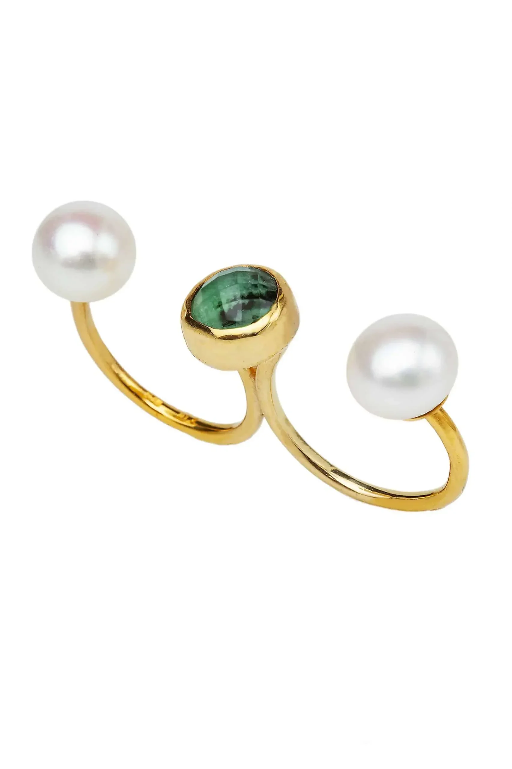 Handmade Jewellery | Zoisite and pearls gold plated double ring main