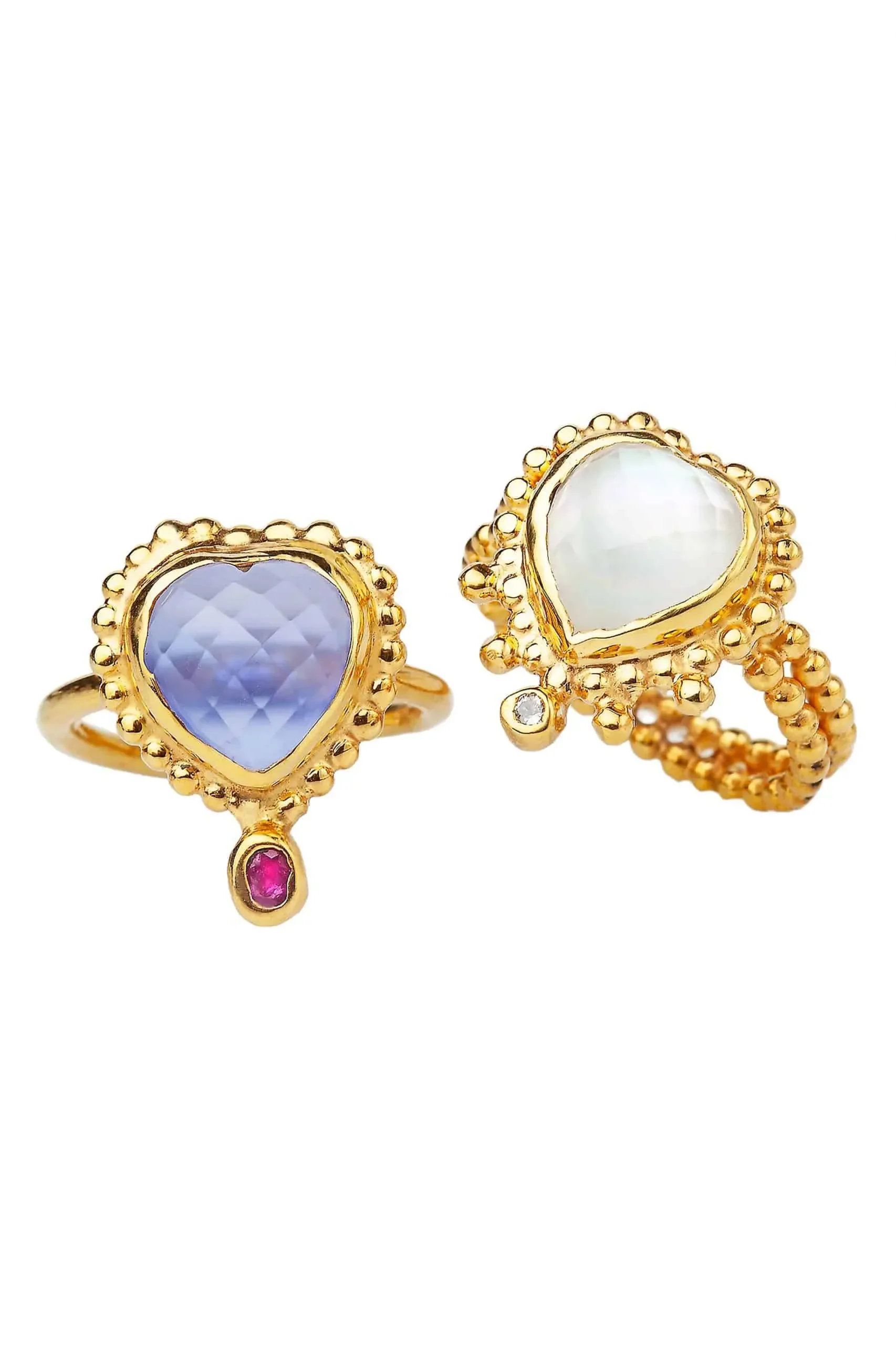 Handmade Jewellery | Purple Jade heart gold plated silver ring with ruby gallery 4