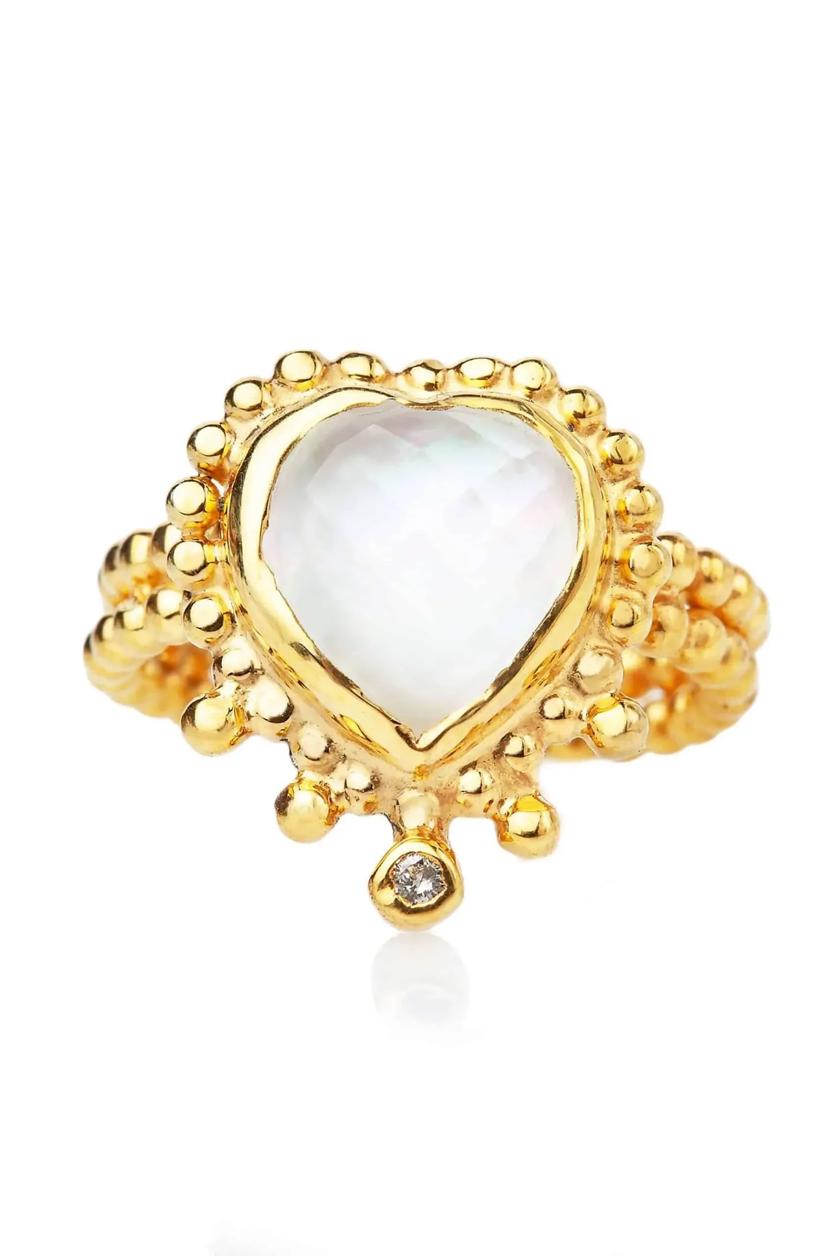 Handmade Jewellery | Heart mother of pearl gold plated silver ring gallery 1