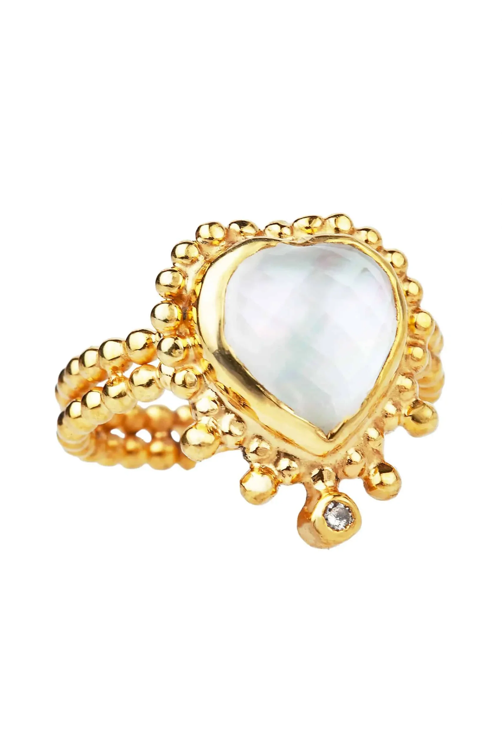 Handmade Jewellery | Heart mother of pearl gold plated silver ring gallery 2