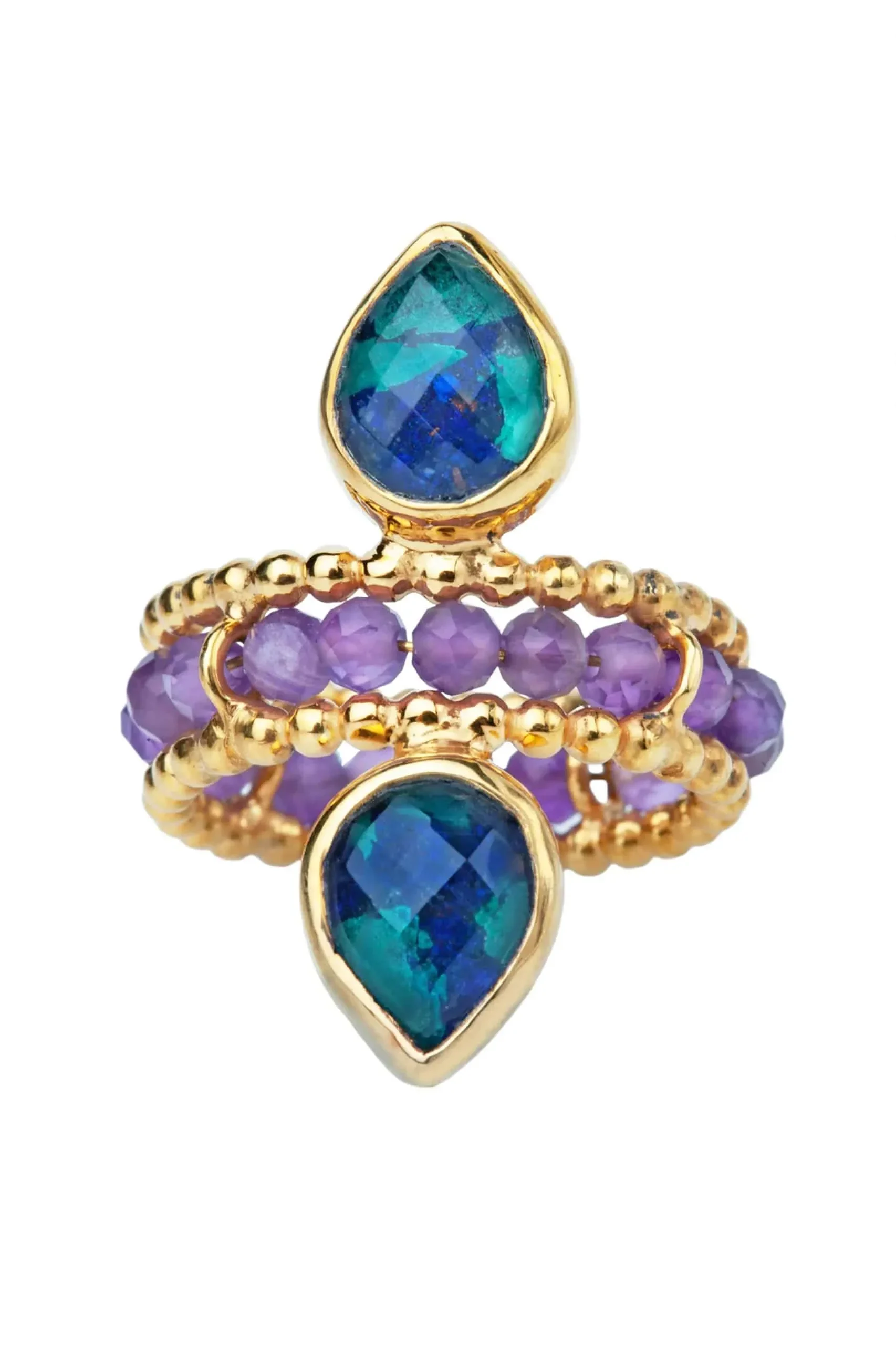 Handmade Jewellery | Azurite and Malachite gold plated silver ring gallery 1