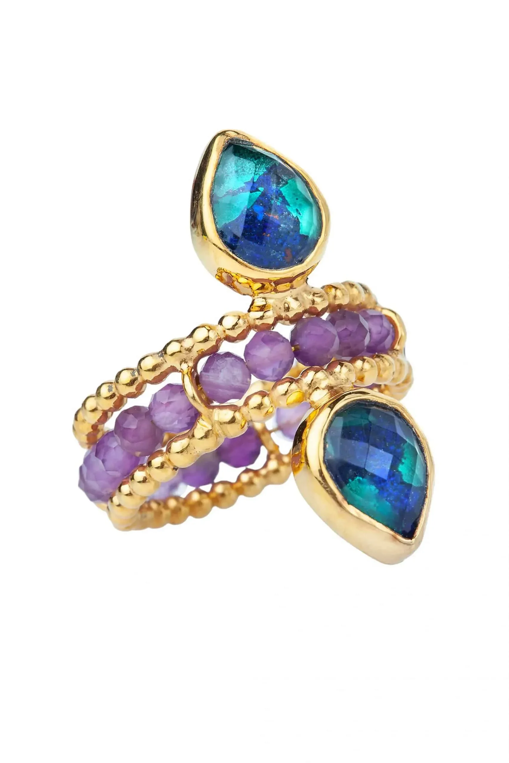 Handmade Jewellery | Azurite and Malachite gold plated silver ring gallery 2