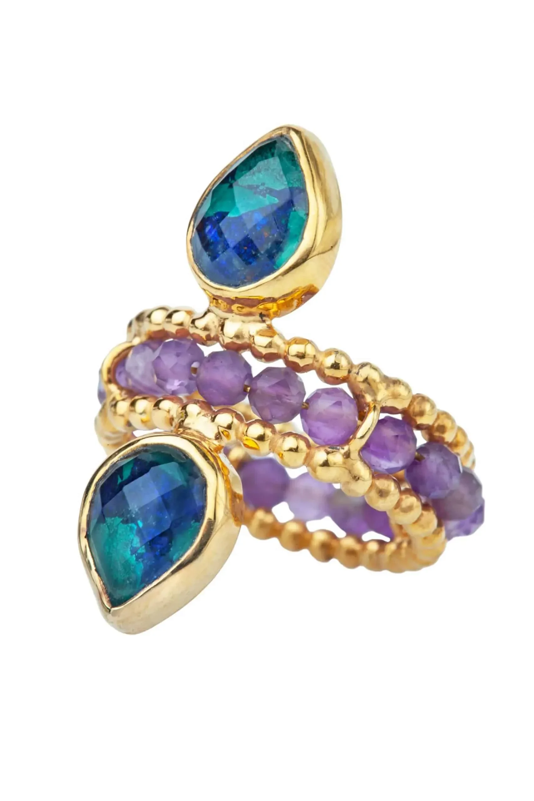 Azurite and Malachite gold plated silver ring