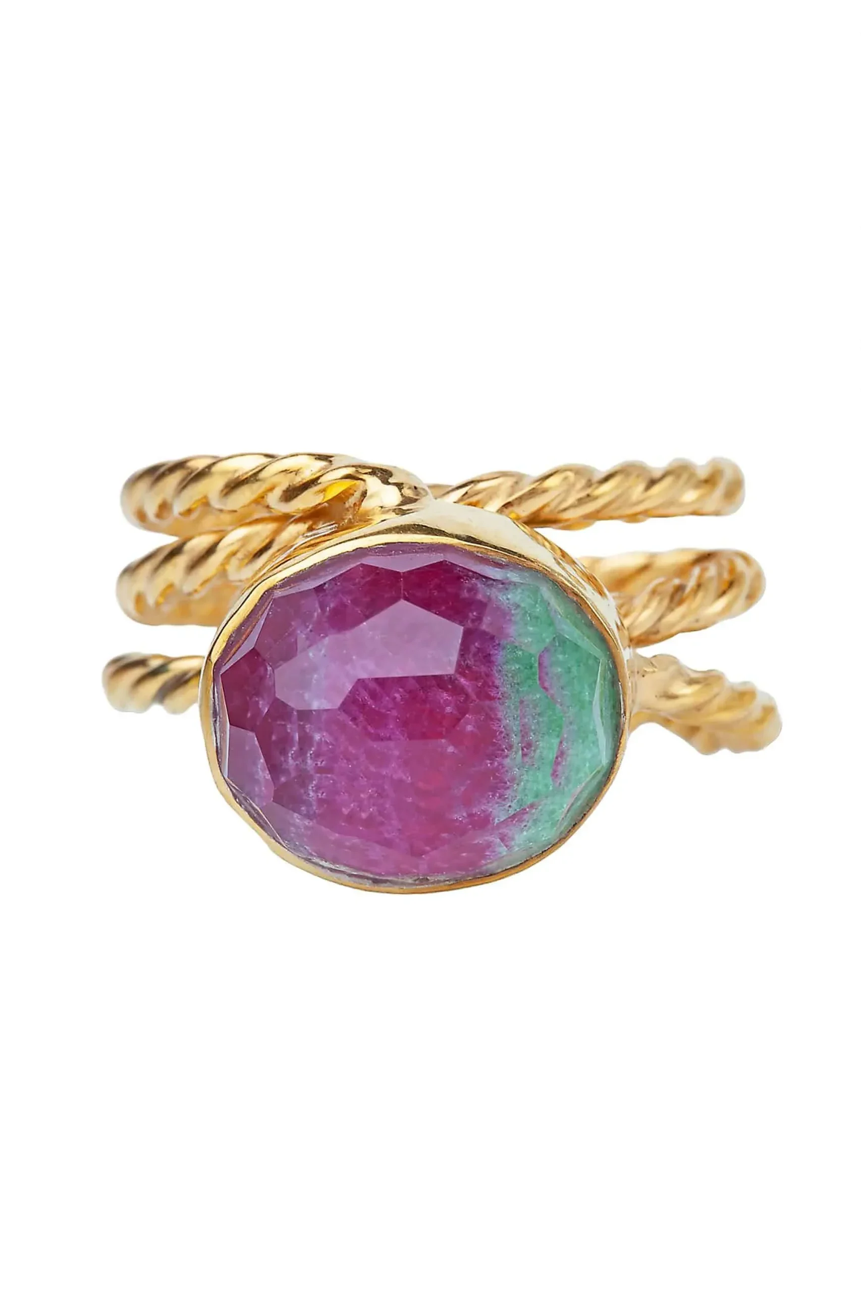 Handmade Jewellery | Ruby and zoisite gold plated silver ring gallery 2