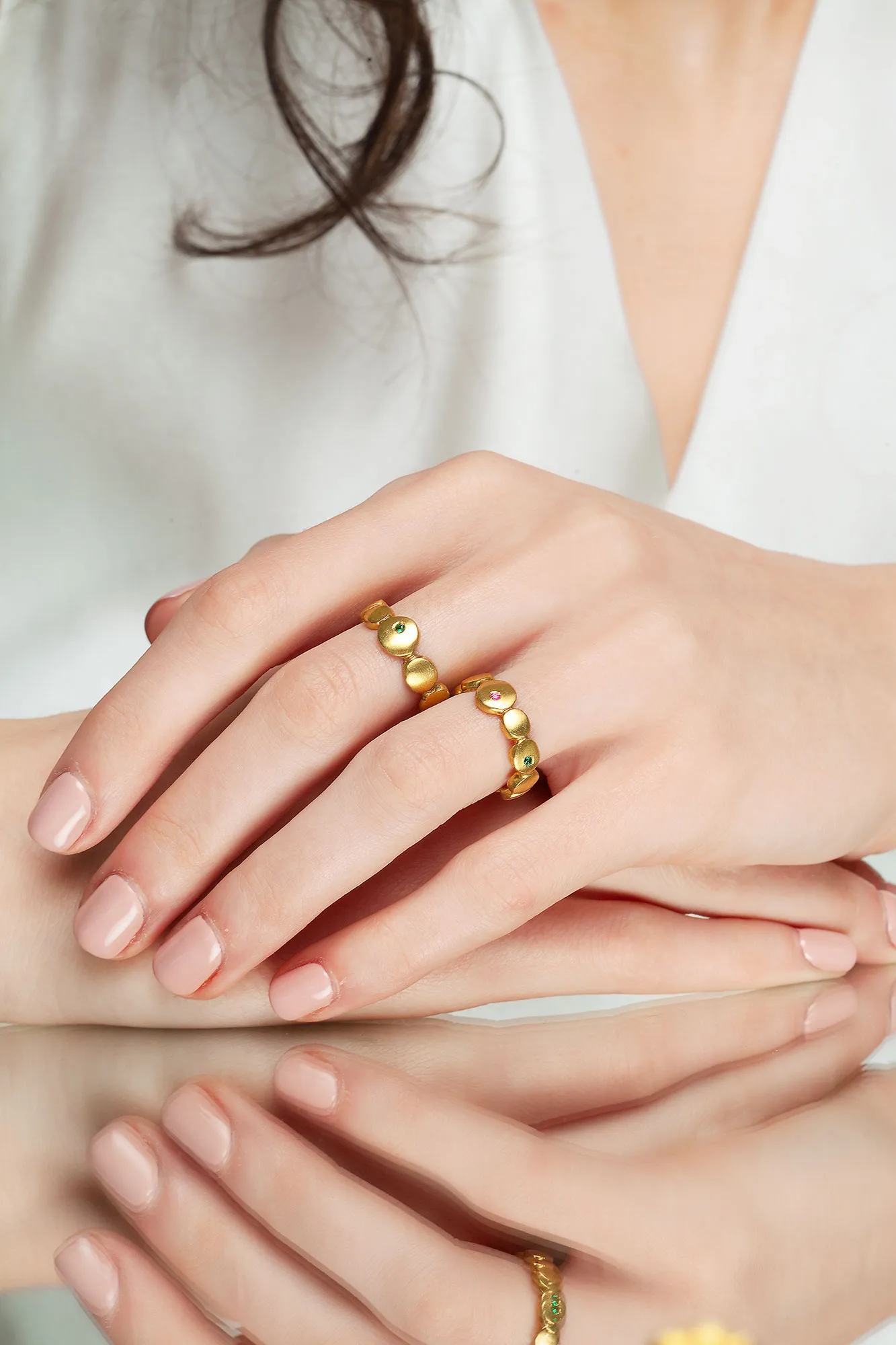 Handmade Jewellery | Bubble minimal geometric gold plated silver ring with zircon gallery 1