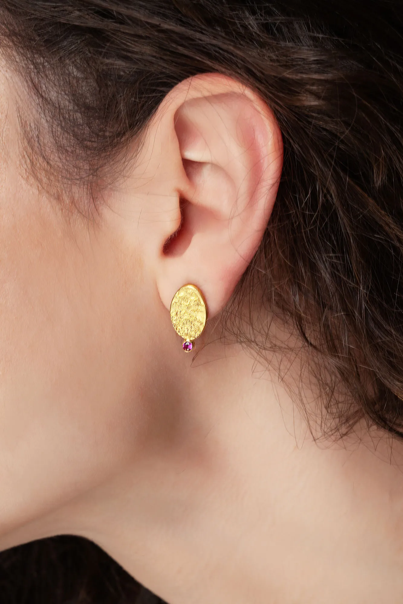 Handmade Jewellery | Textured oval gold plated silver earrings gallery 2