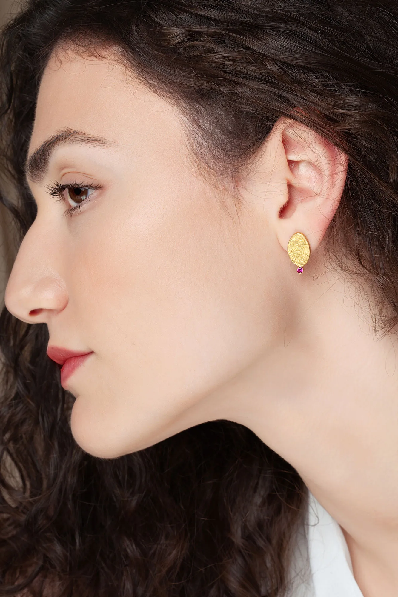 Handmade Jewellery | Textured oval gold plated silver earrings gallery 1