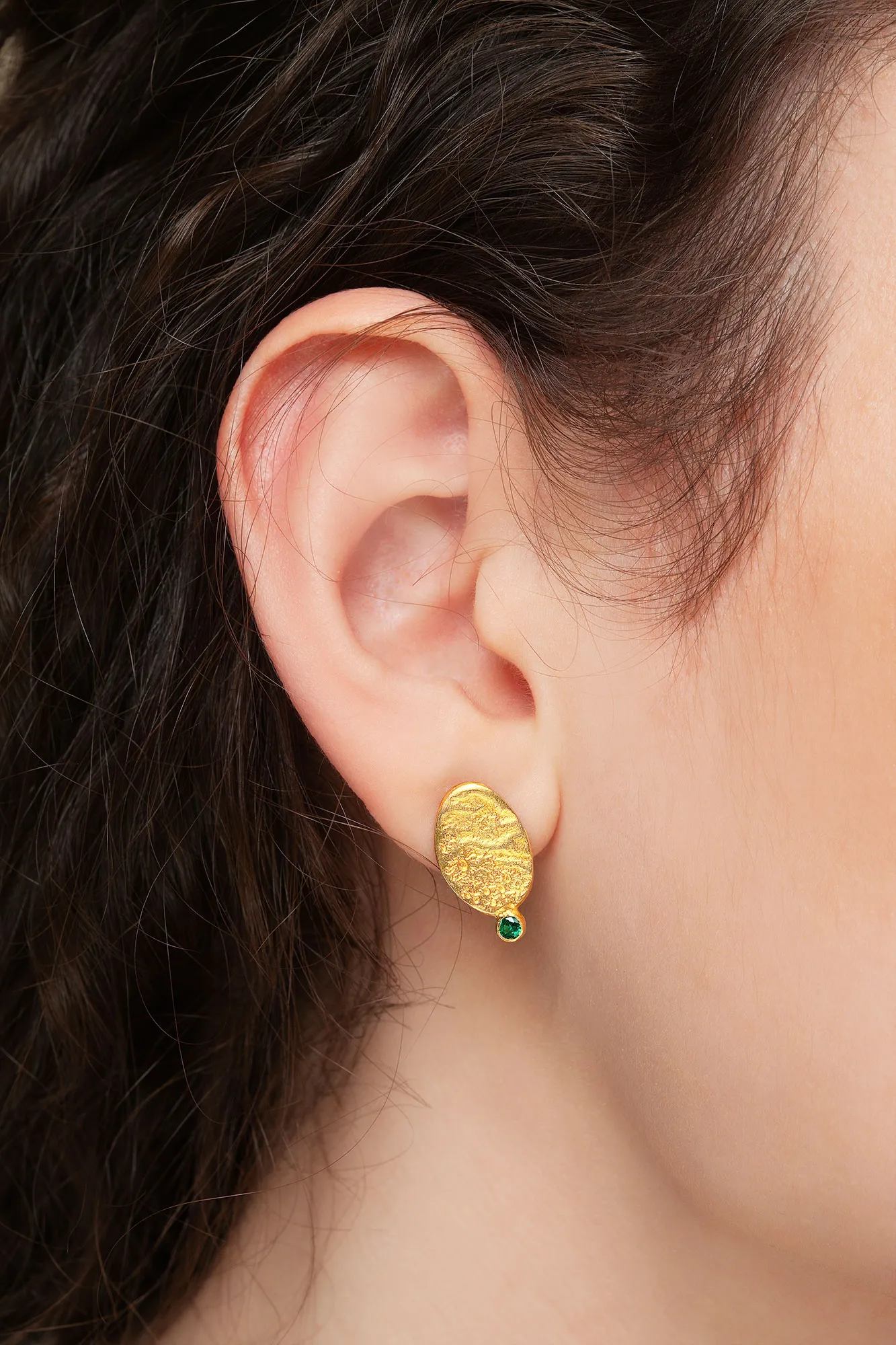 Handmade Jewellery | Textured oval gold plated stud silver earrings gallery 1