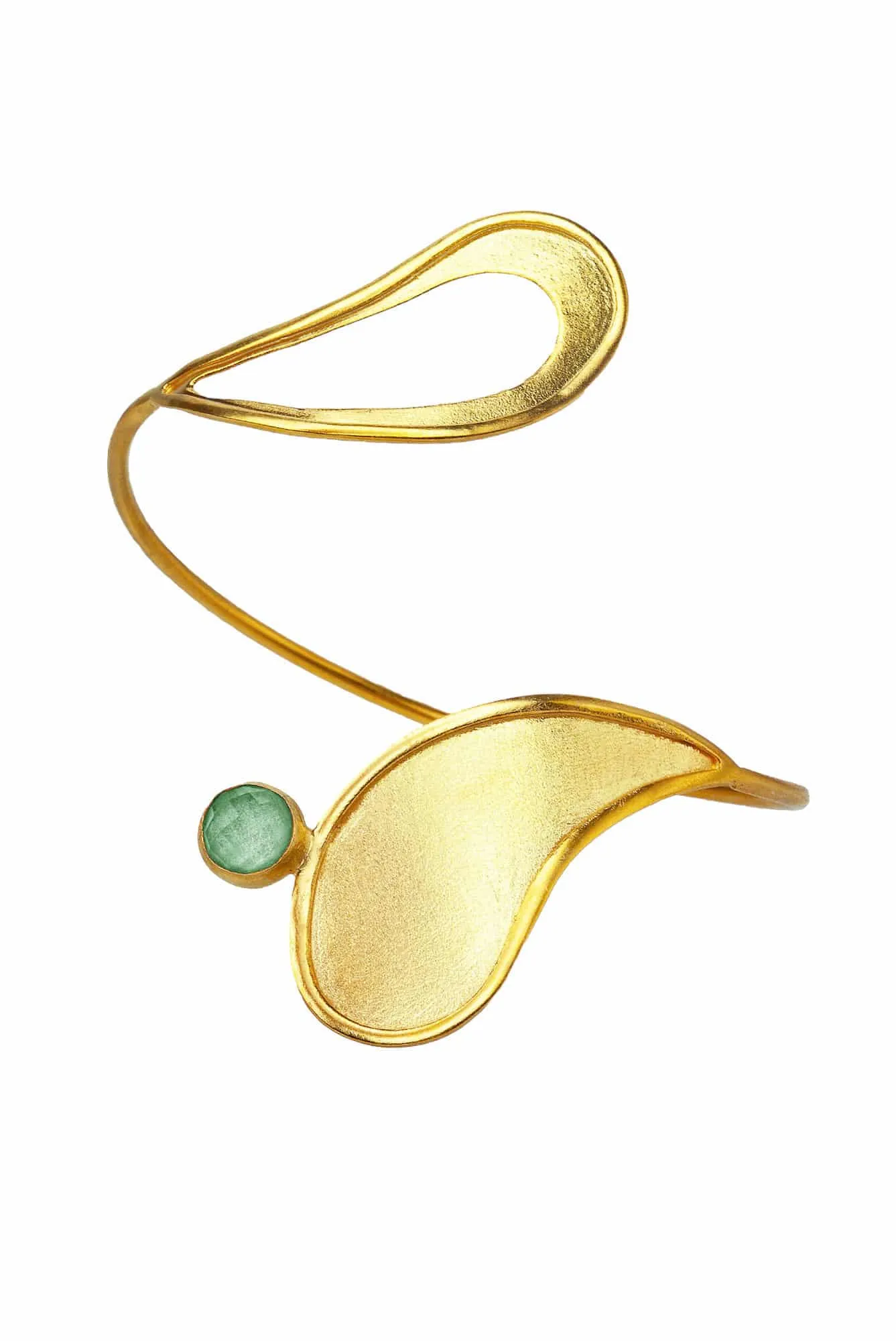 Handmade Jewellery | Paisley textured gold plated silver bracelet with aventurine gallery 3