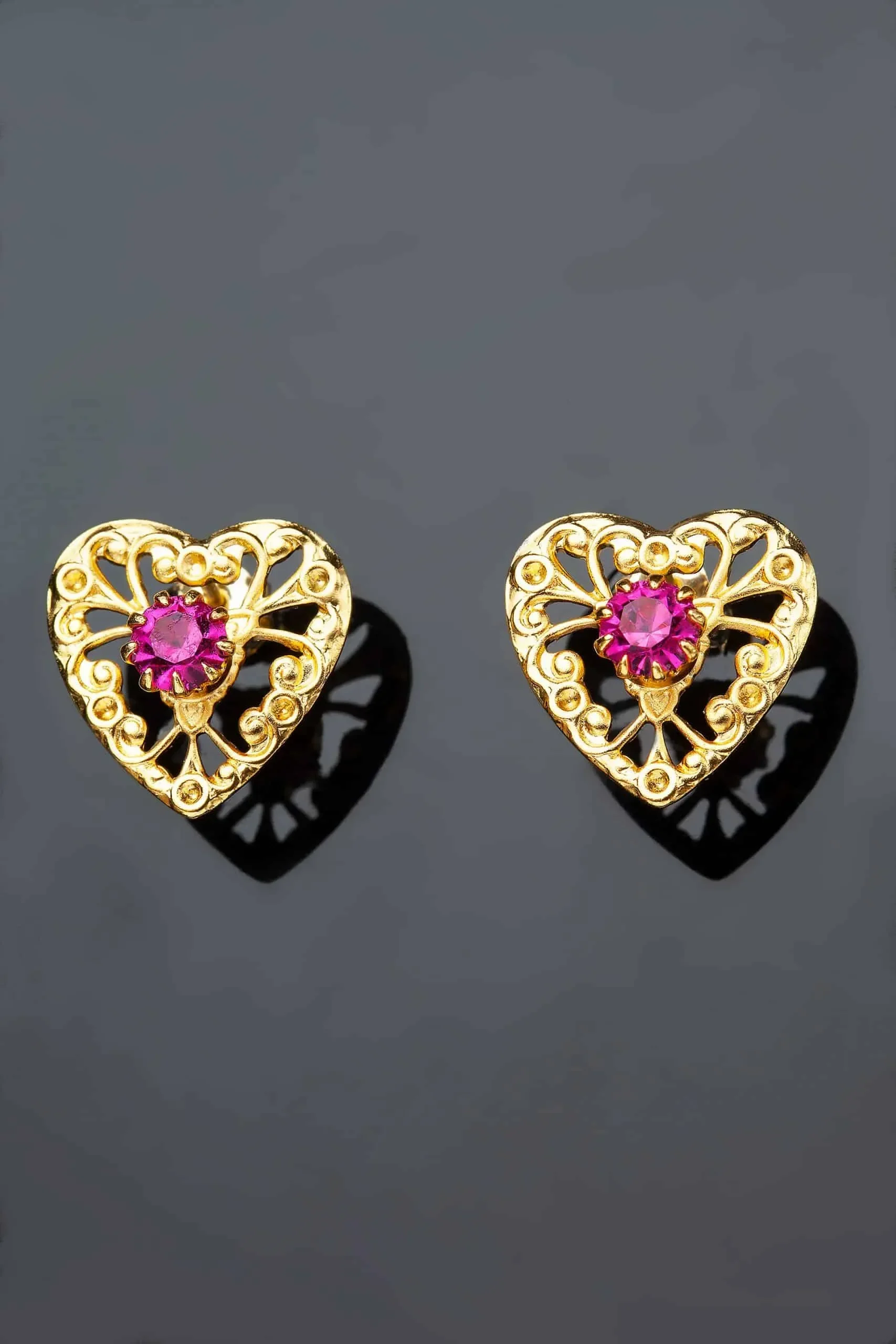 Handmade Jewellery | Heart handmade vintage gold plated earrings gallery 2