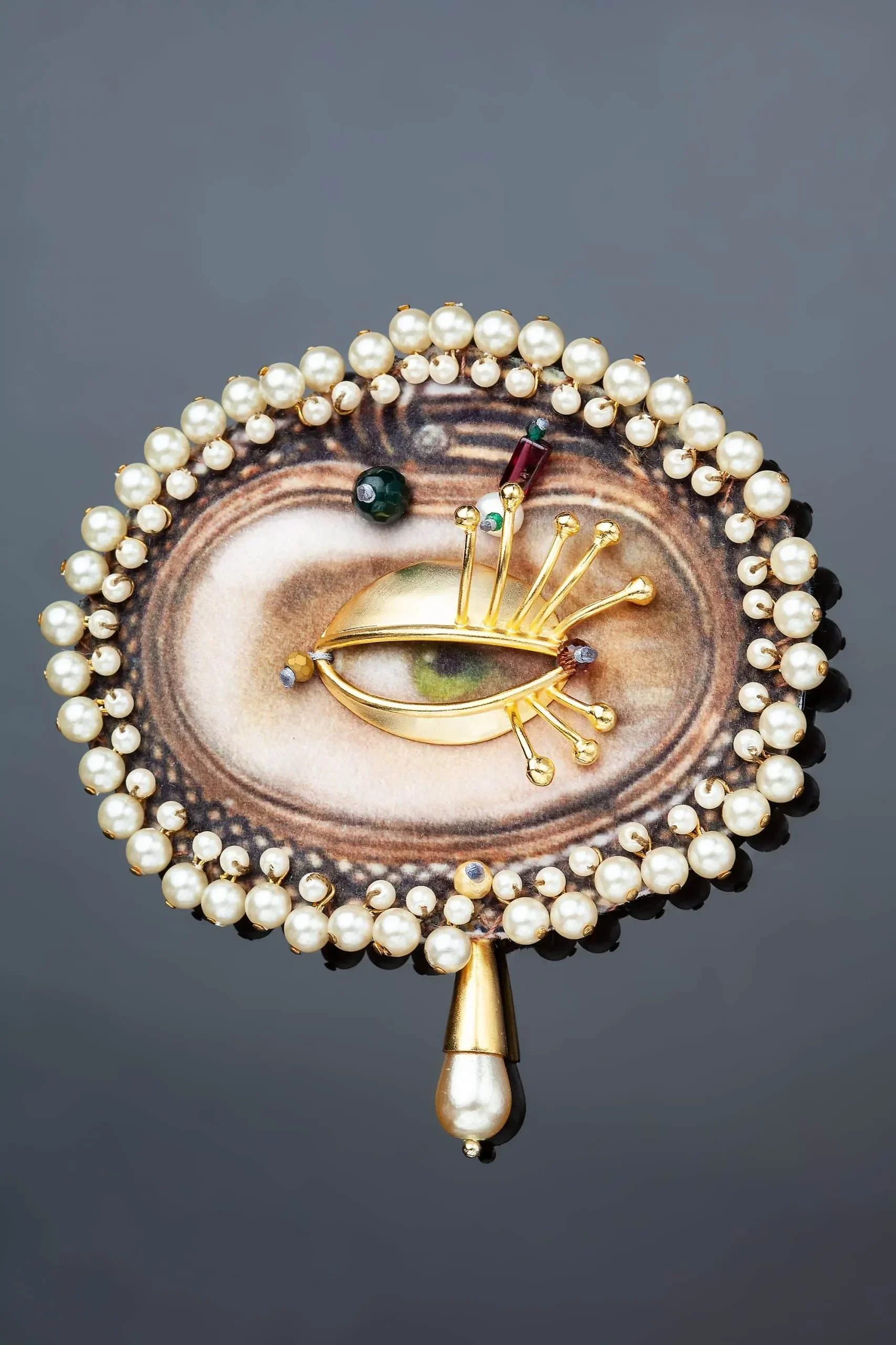 Handmade Jewellery | Eye handmade unique brooch with pearls gallery 3