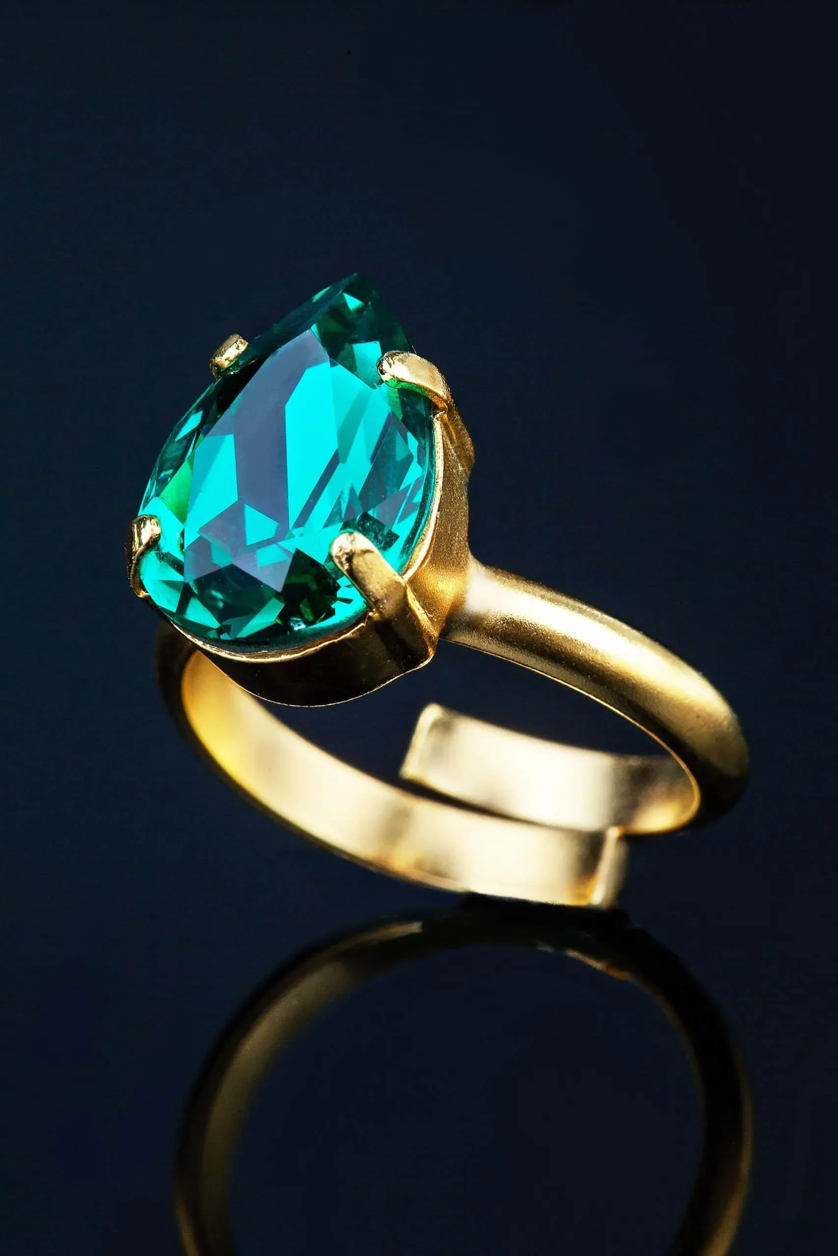 Handmade Jewellery | Swarovski green handmade bronze ring gallery 1