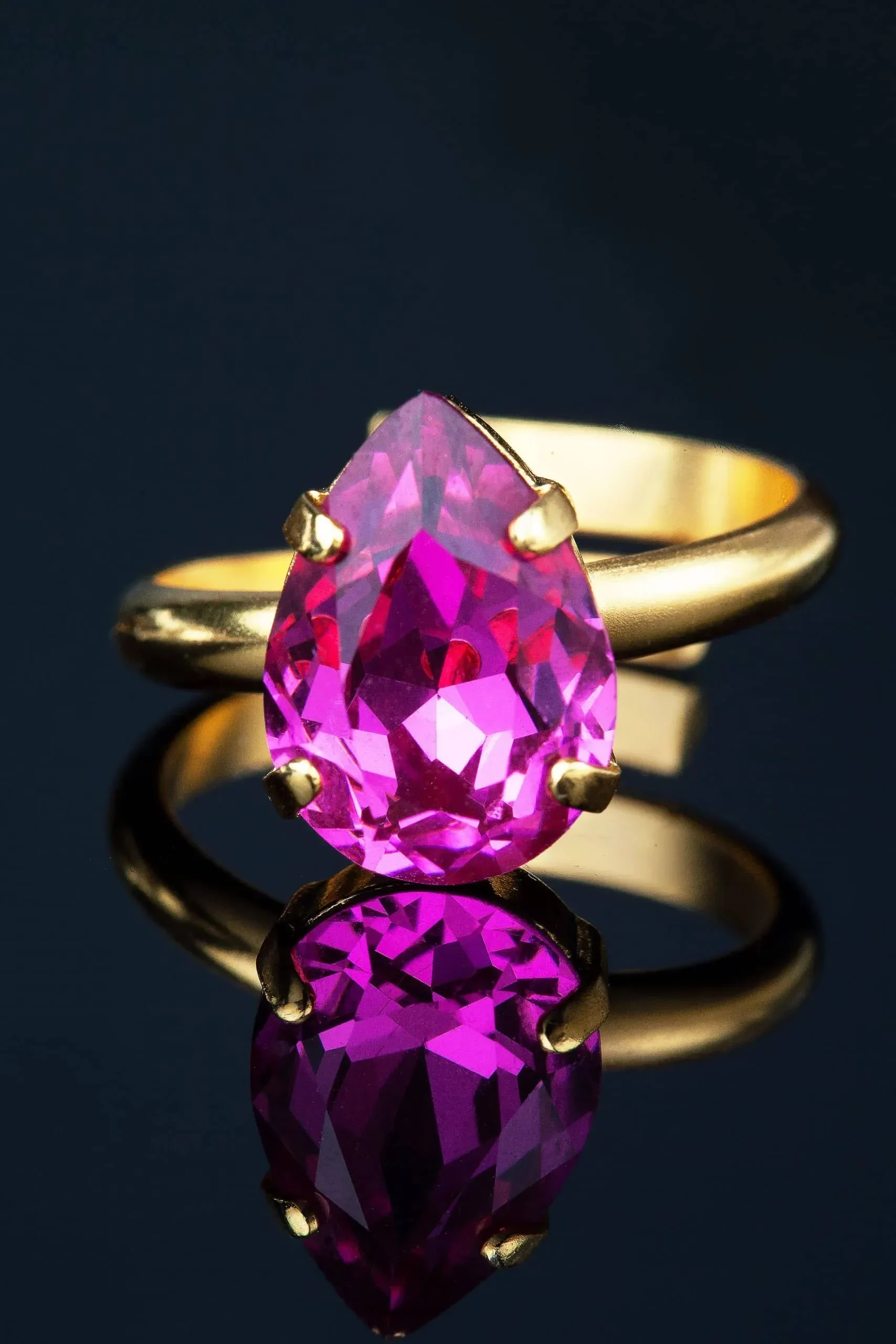 Handmade Jewellery | Swarovski fuchsia gold plated ring gallery 2