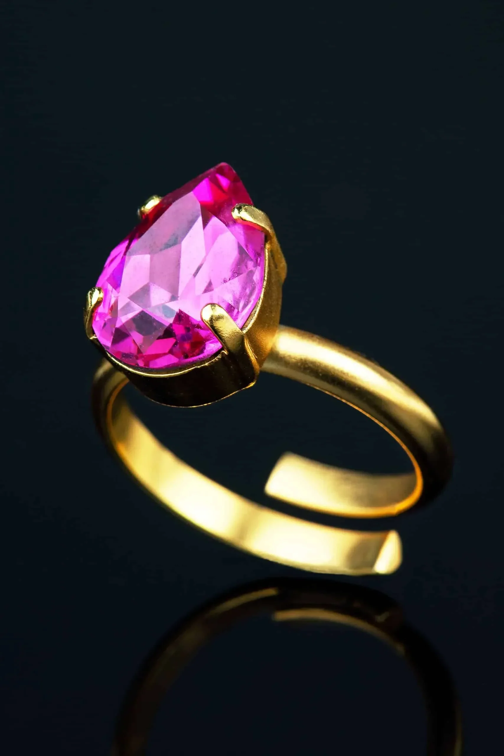 Handmade Jewellery | Swarovski fuchsia gold plated ring gallery 1