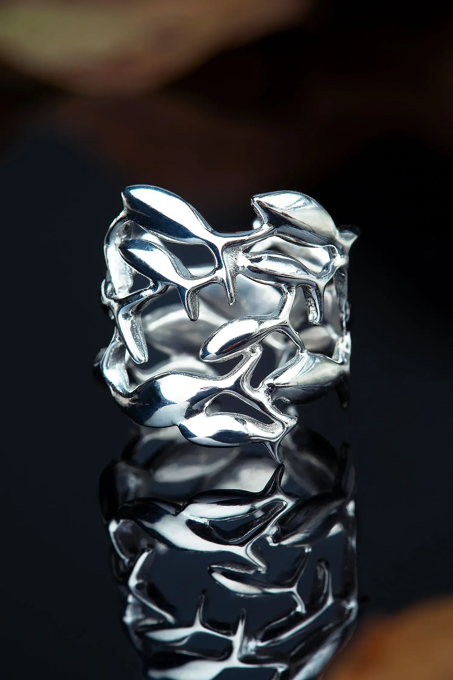 Handmade Jewellery | Fish rhodium plated silver ring gallery 2