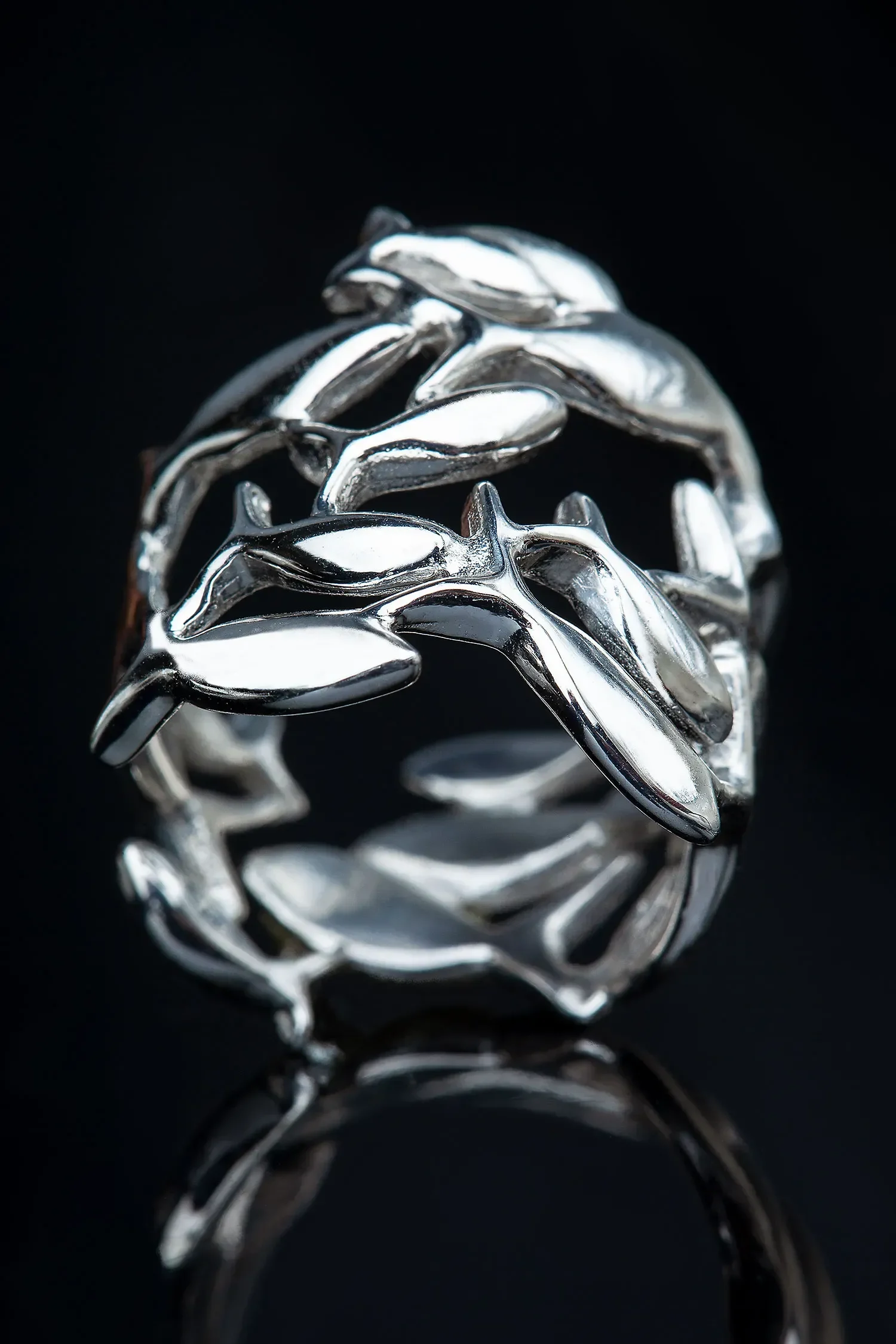 Handmade Jewellery | Fish rhodium plated silver ring gallery 3