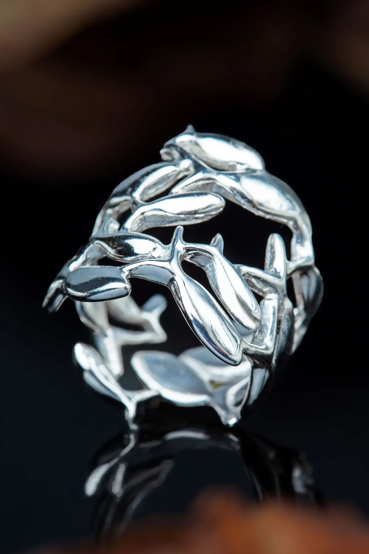 Handmade Jewellery | Fish rhodium plated silver ring gallery 1