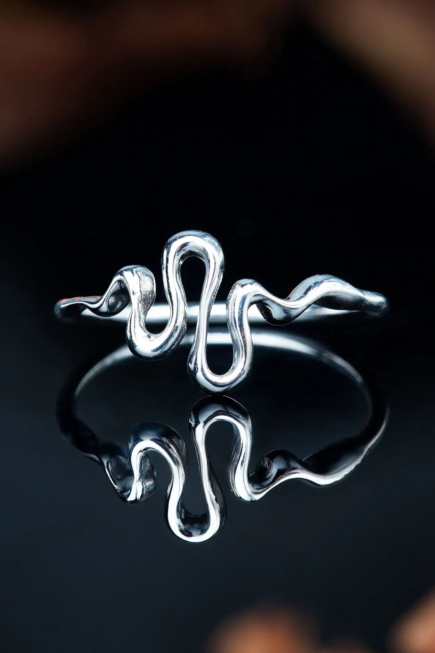 Handmade Jewellery | Snake minimal rhodium plated silver ring gallery 2