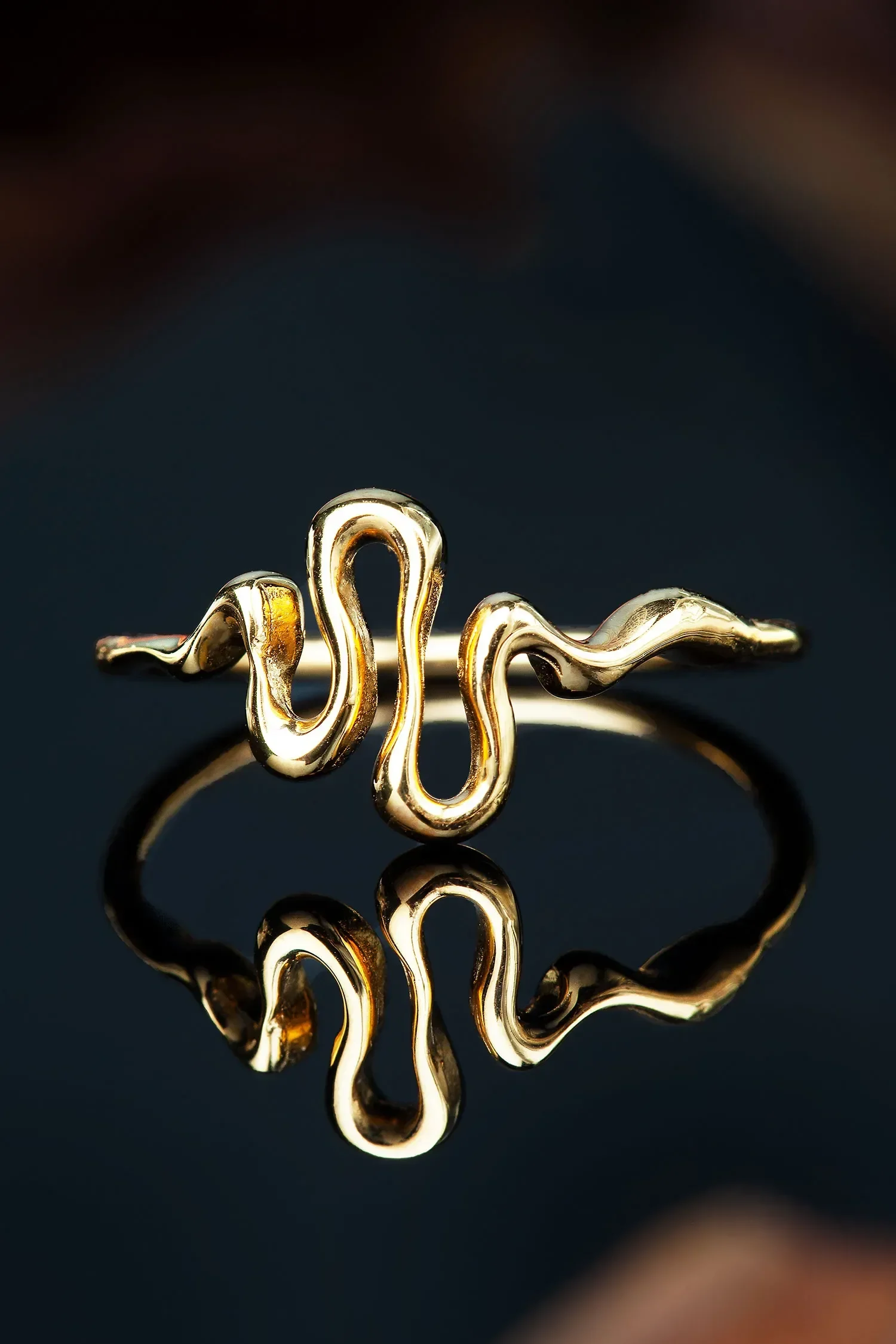 Handmade Jewellery | Snake minimal gold plated silver ring gallery 2