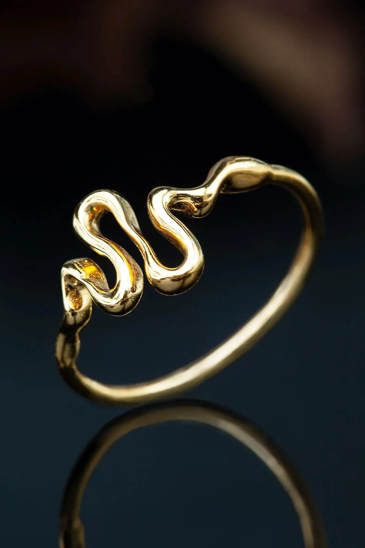 Handmade Jewellery | Snake minimal gold plated silver ring gallery 1