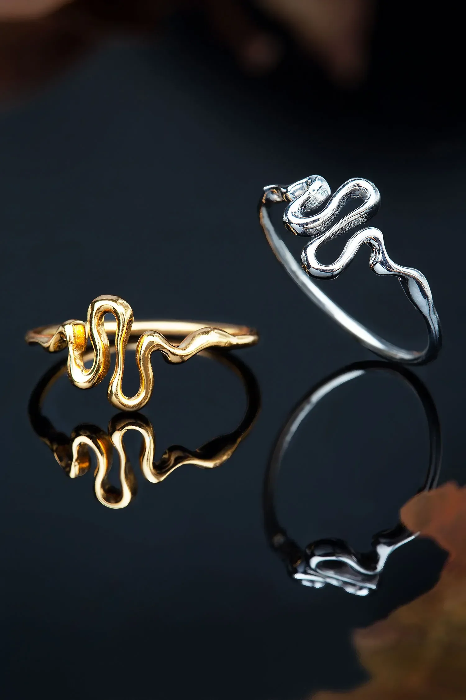 Handmade Jewellery | Snake minimal rhodium plated silver ring gallery 3