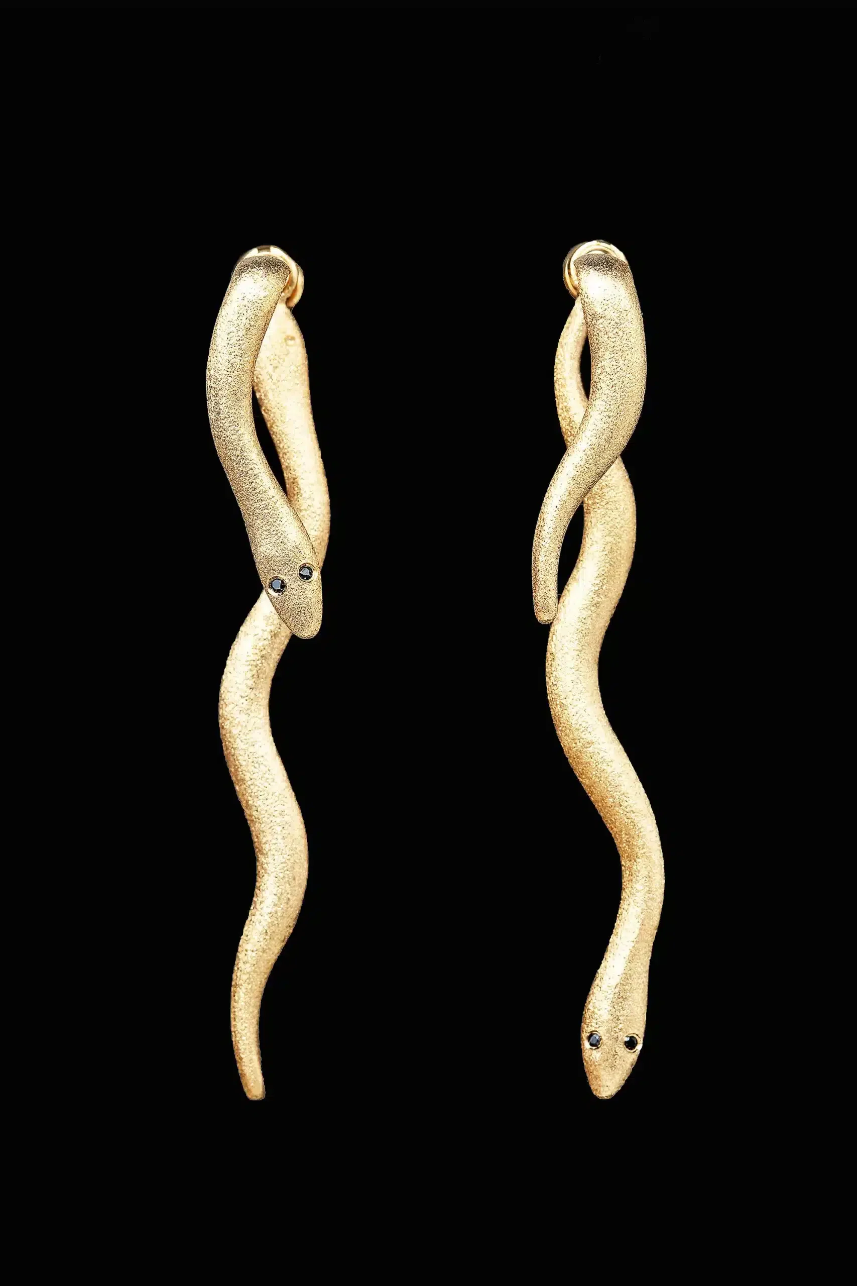 Handmade Jewellery | Snakes unique gold plated silver earrings gallery 1