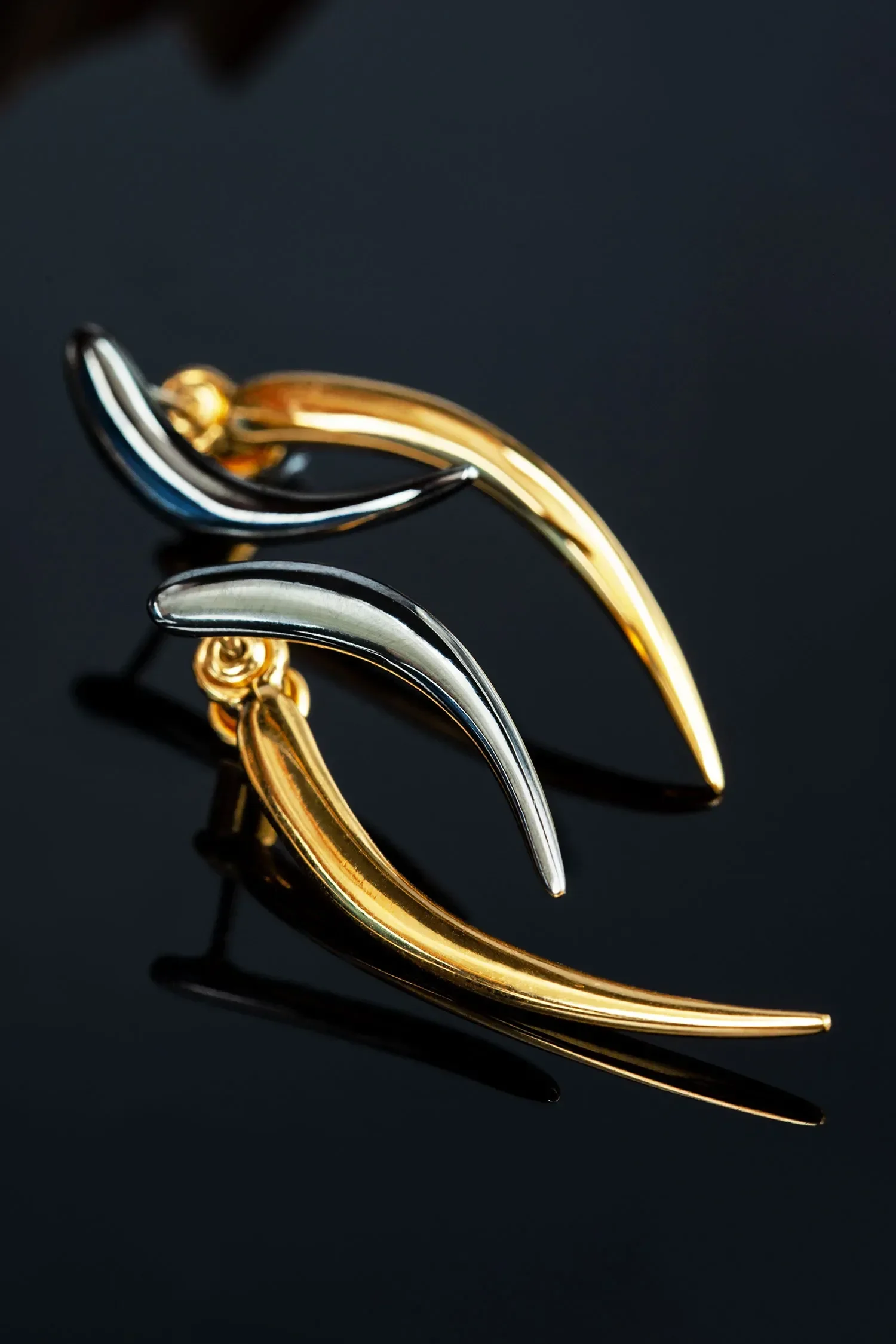 Handmade Jewellery | Minimal gold and black rhodium plated silver earrings gallery 1