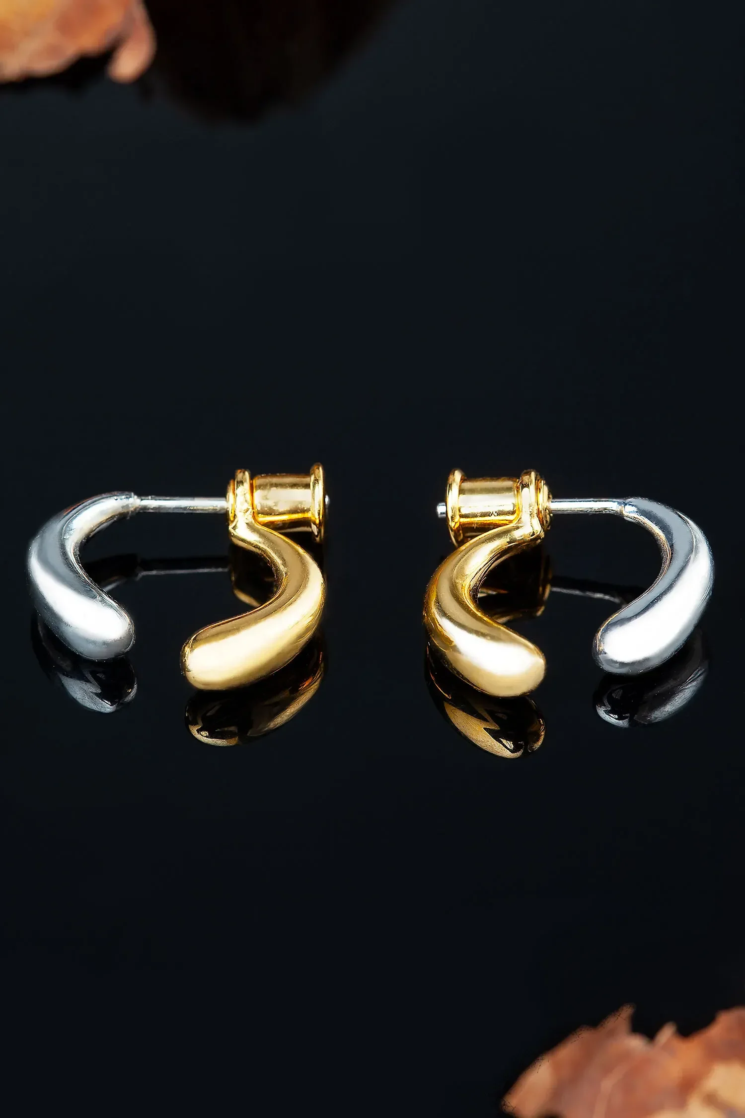 Handmade Jewellery | Drops gold and rhodium plated silver earrings gallery 1