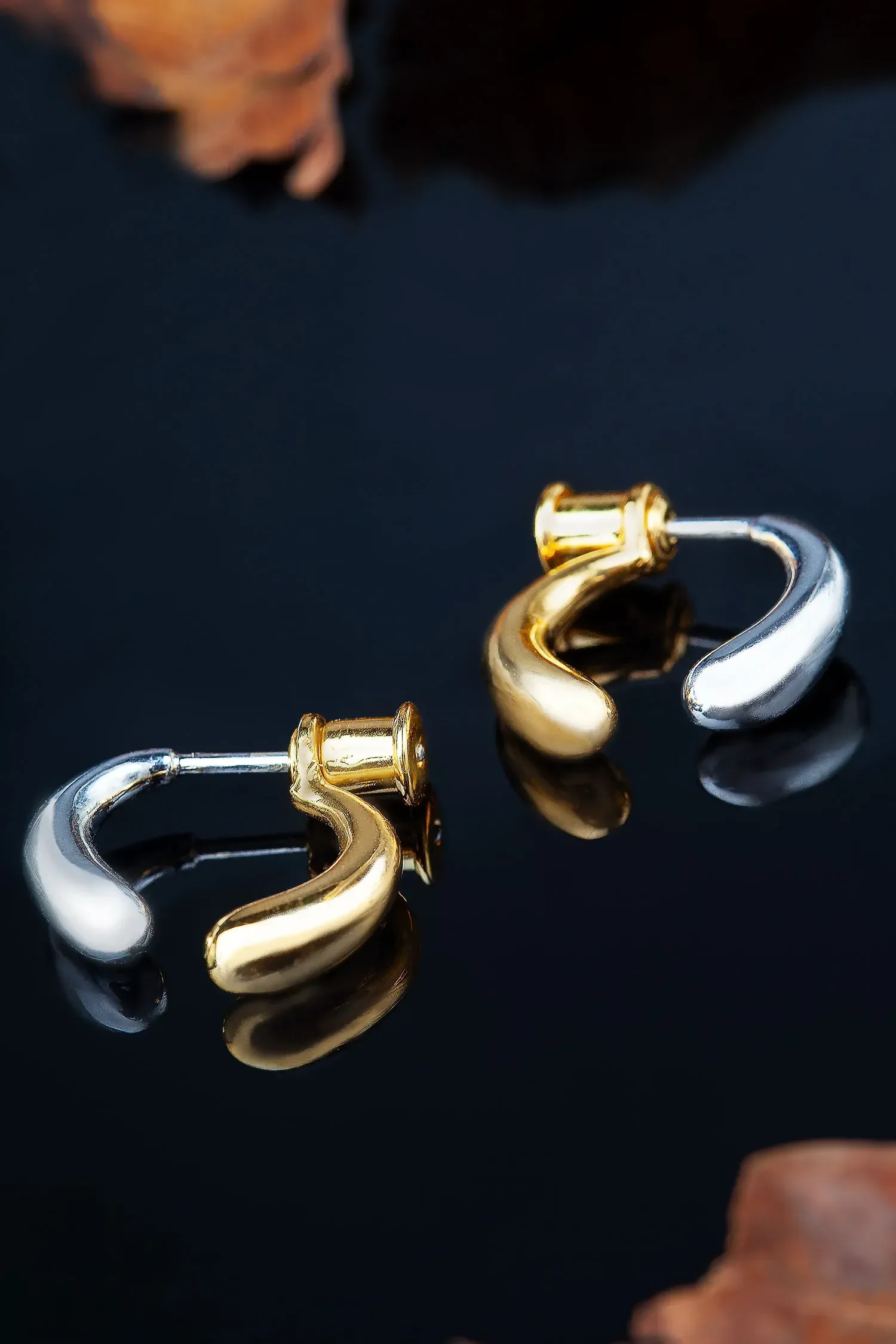 Handmade Jewellery | Drops gold and rhodium plated silver earrings gallery 3