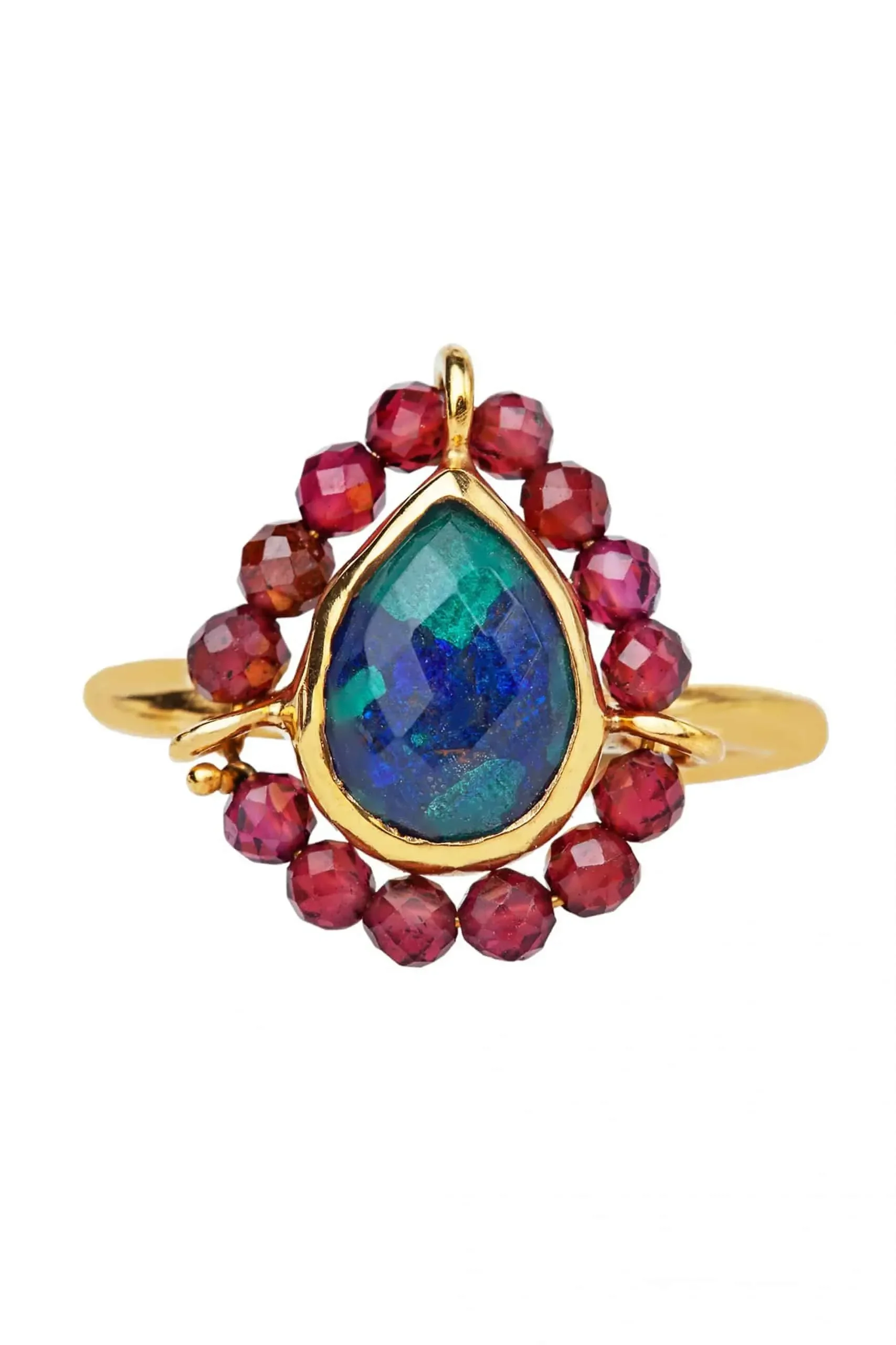 Handmade Jewellery | Tear shaped azurite and malachite gold plated silver ring gallery 1