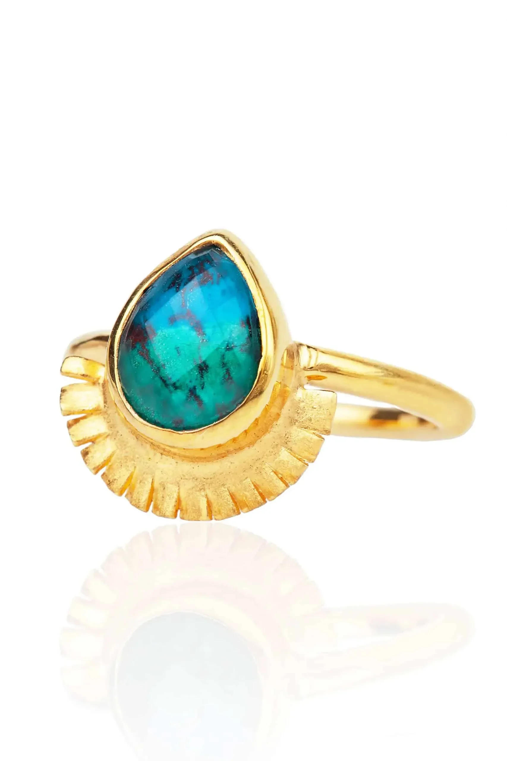 Handmade Jewellery | Tear shaped chrysocolla gold plated silver ring gallery 1