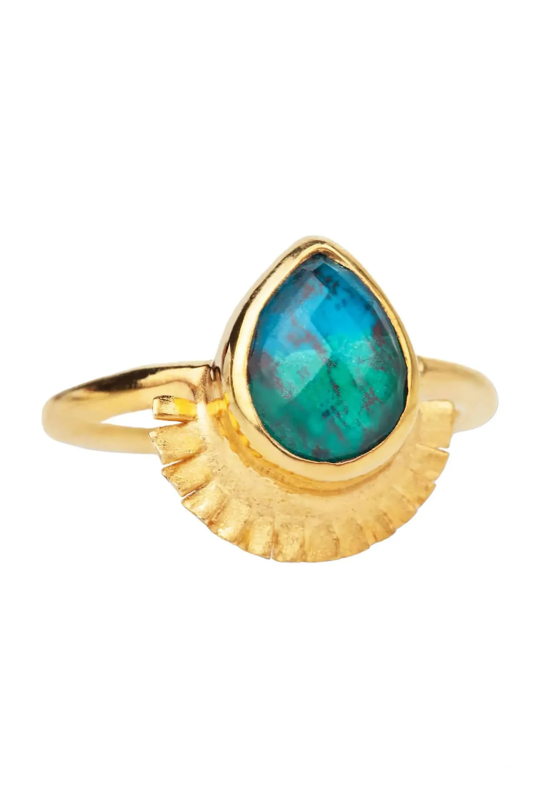 Handmade Jewellery | Tear shaped chrysocolla gold plated silver ring gallery 2