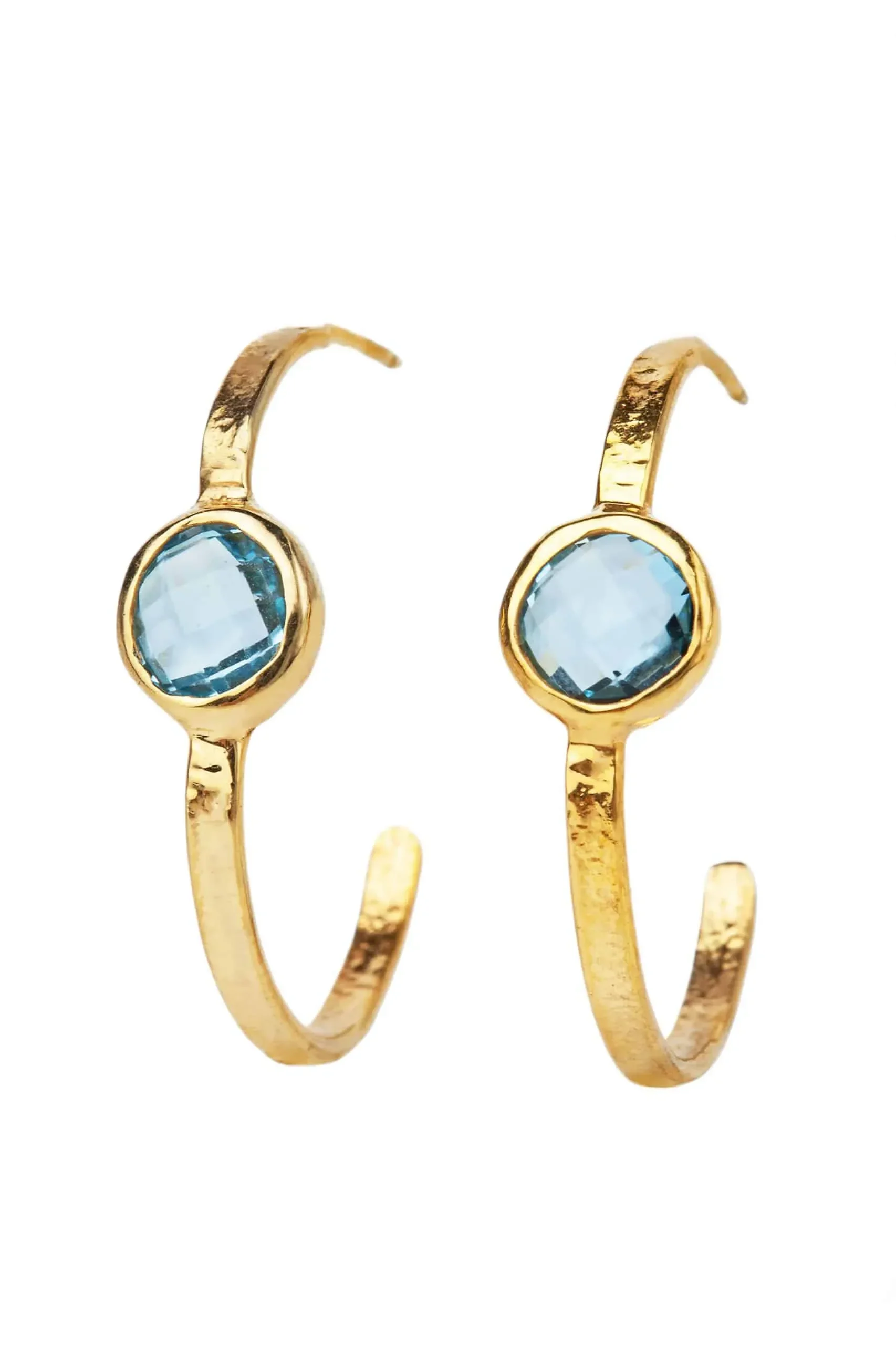 Handmade Jewellery | Blue topaz gold plated silver hoops gallery 1