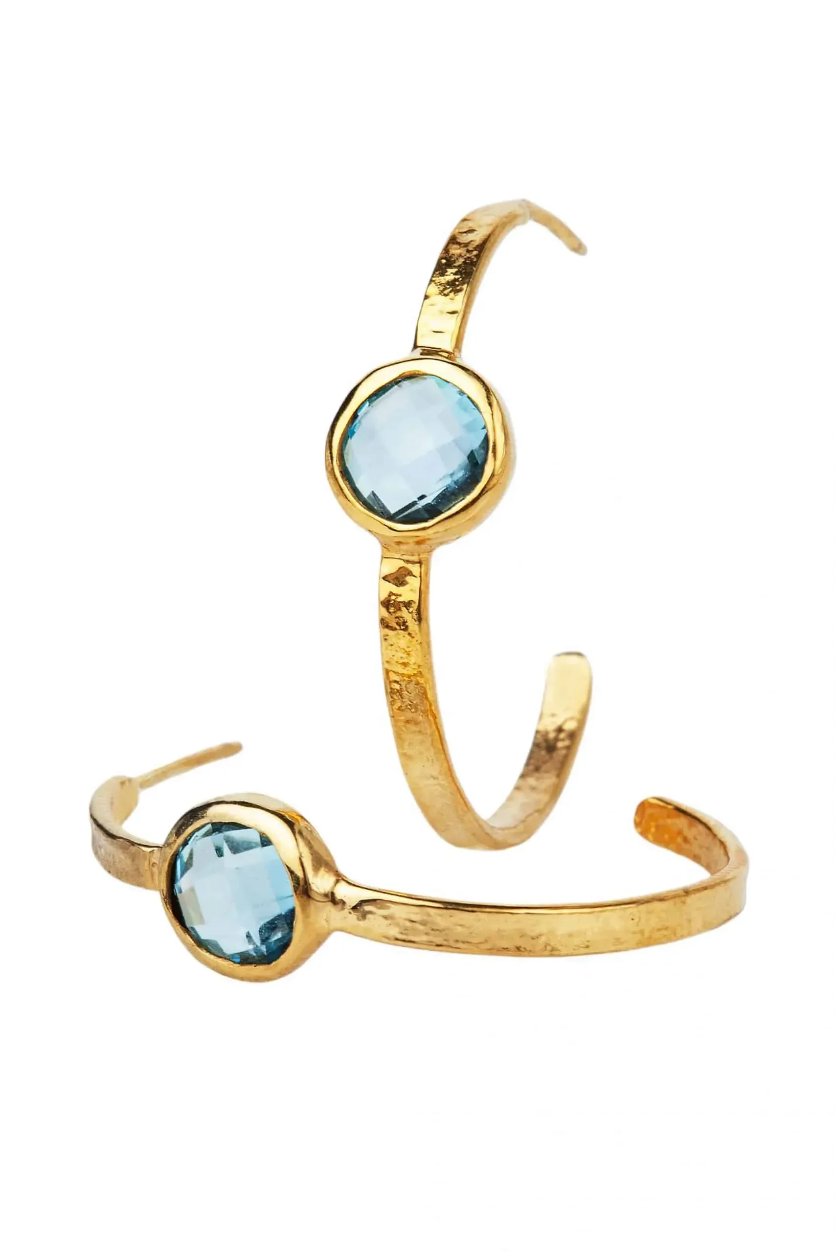 Handmade Jewellery | Blue topaz gold plated silver hoops main