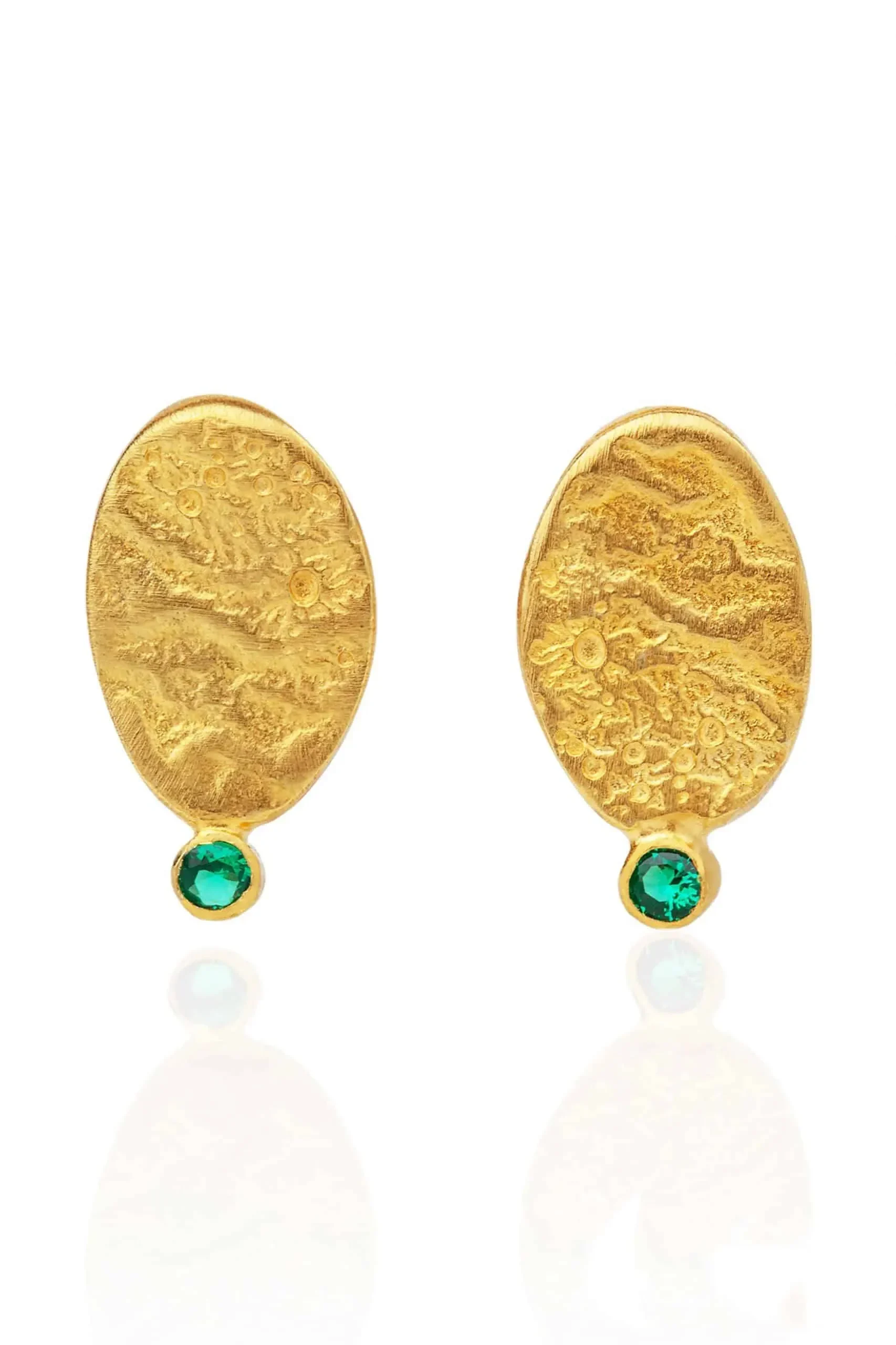 Handmade Jewellery | Textured oval gold plated stud silver earrings gallery 3