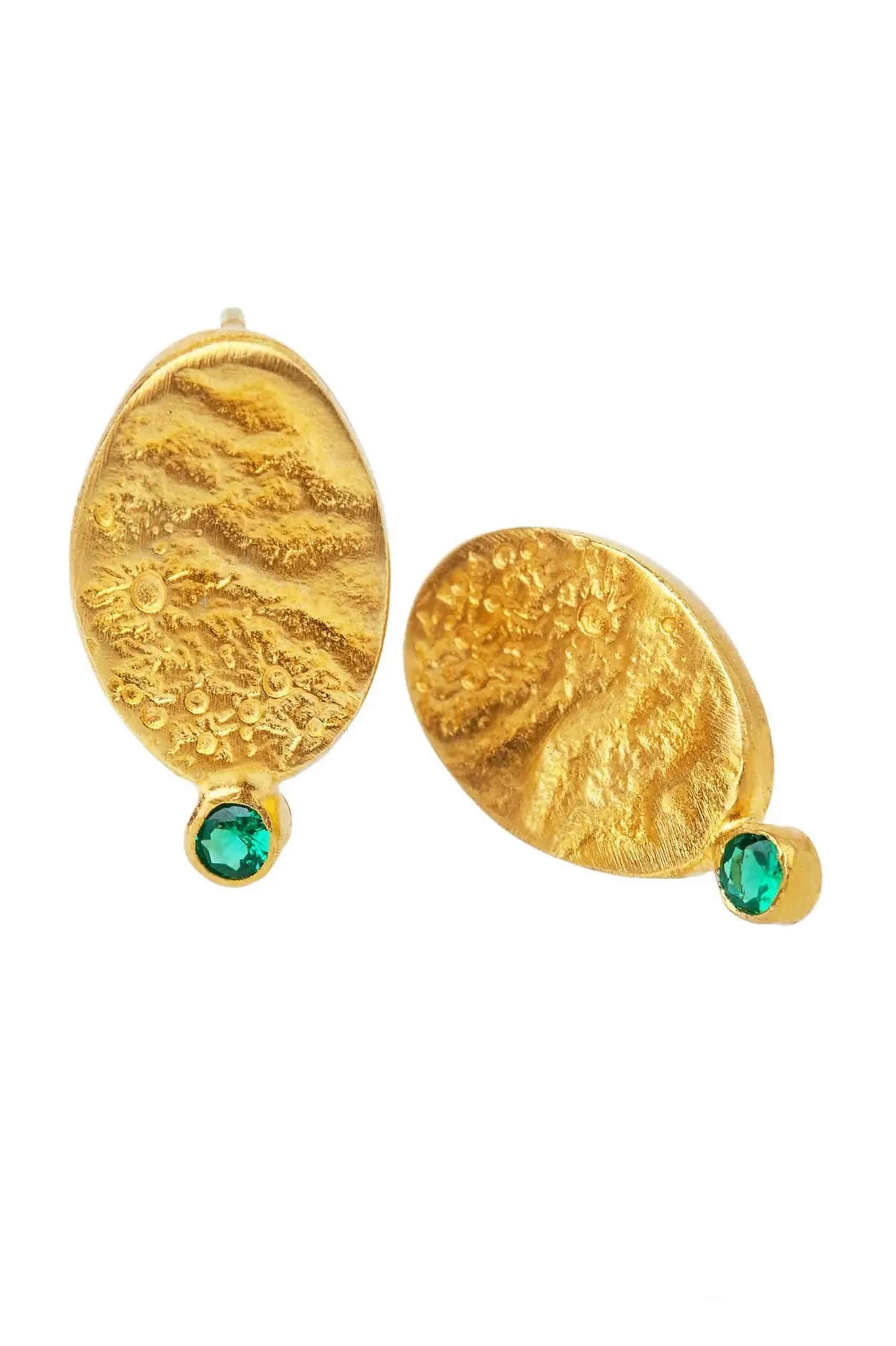 Textured oval gold-plated stud silver earrings