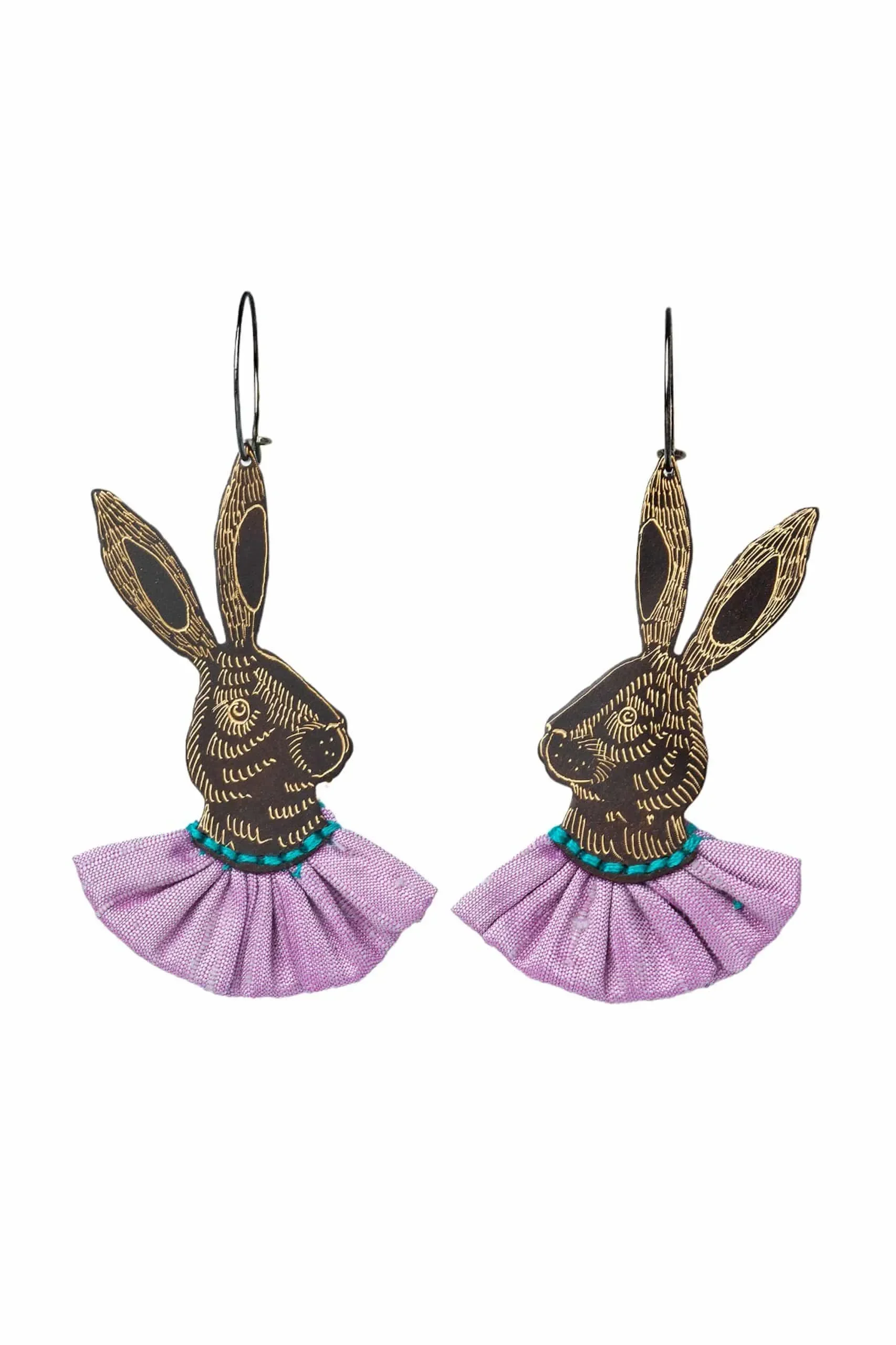 Rabbits engraved bronze and silver earrings