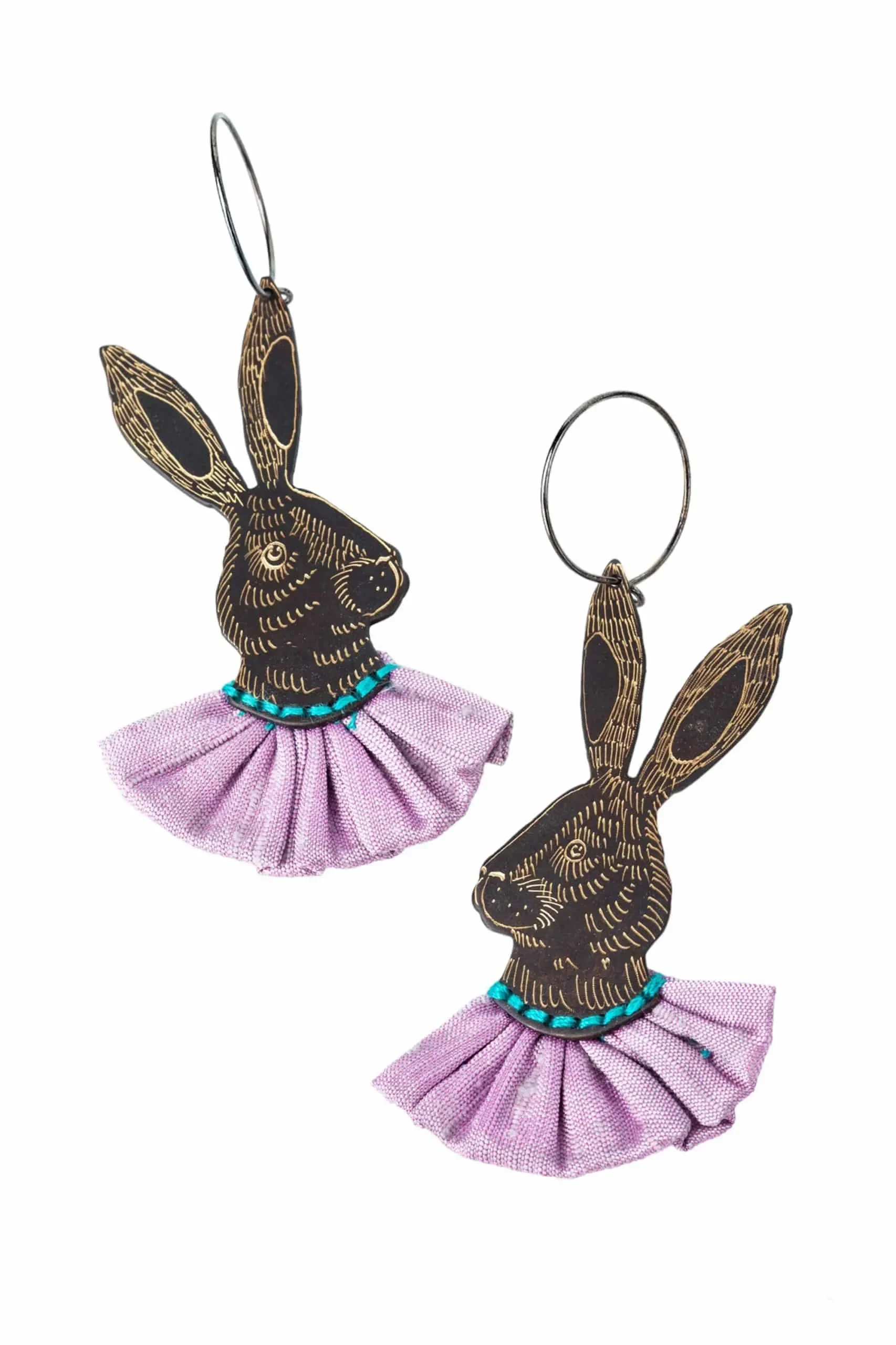 Handmade Jewellery | Rabbits engraved bronze and silver earrings gallery 1