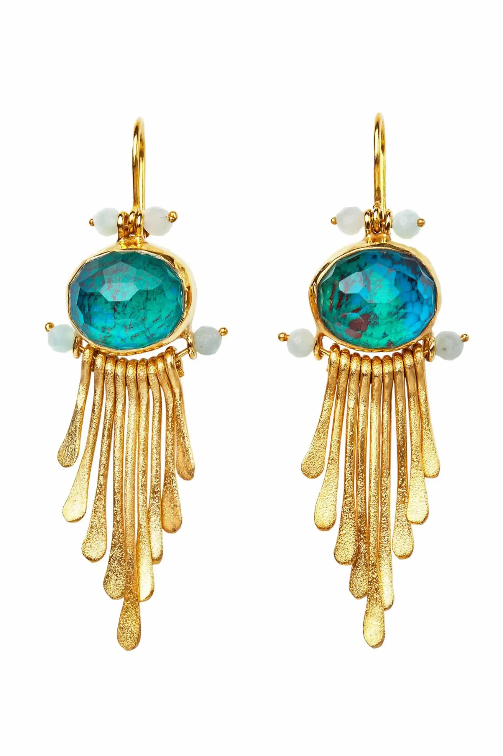 Handmade Jewellery | Chrysocolla gold plated silver earrings main