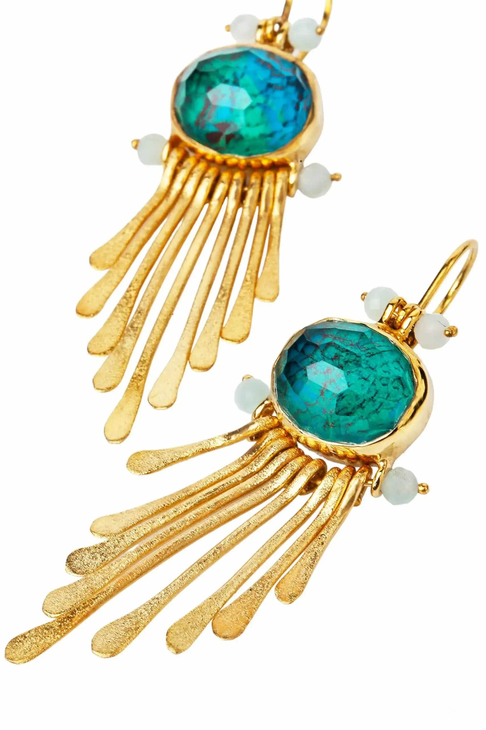 Handmade Jewellery | Chrysocolla gold plated silver earrings gallery 1