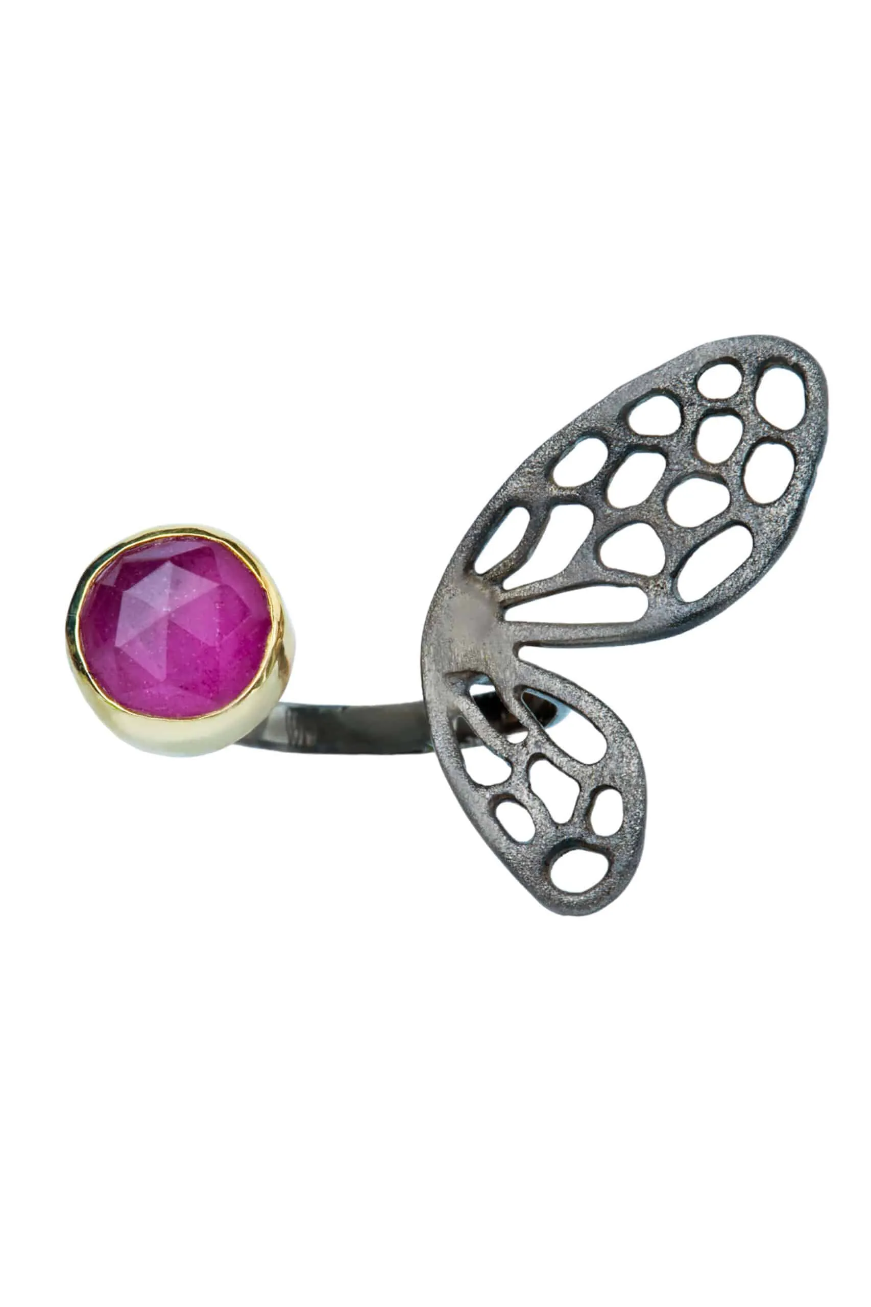 Handmade Jewellery | Butterfly ruby black silver ring main