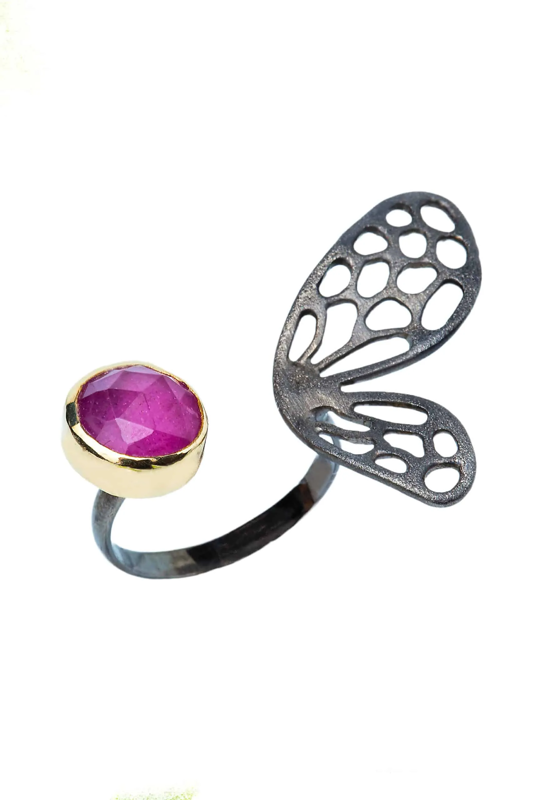 Handmade Jewellery | Butterfly ruby black silver ring gallery 1