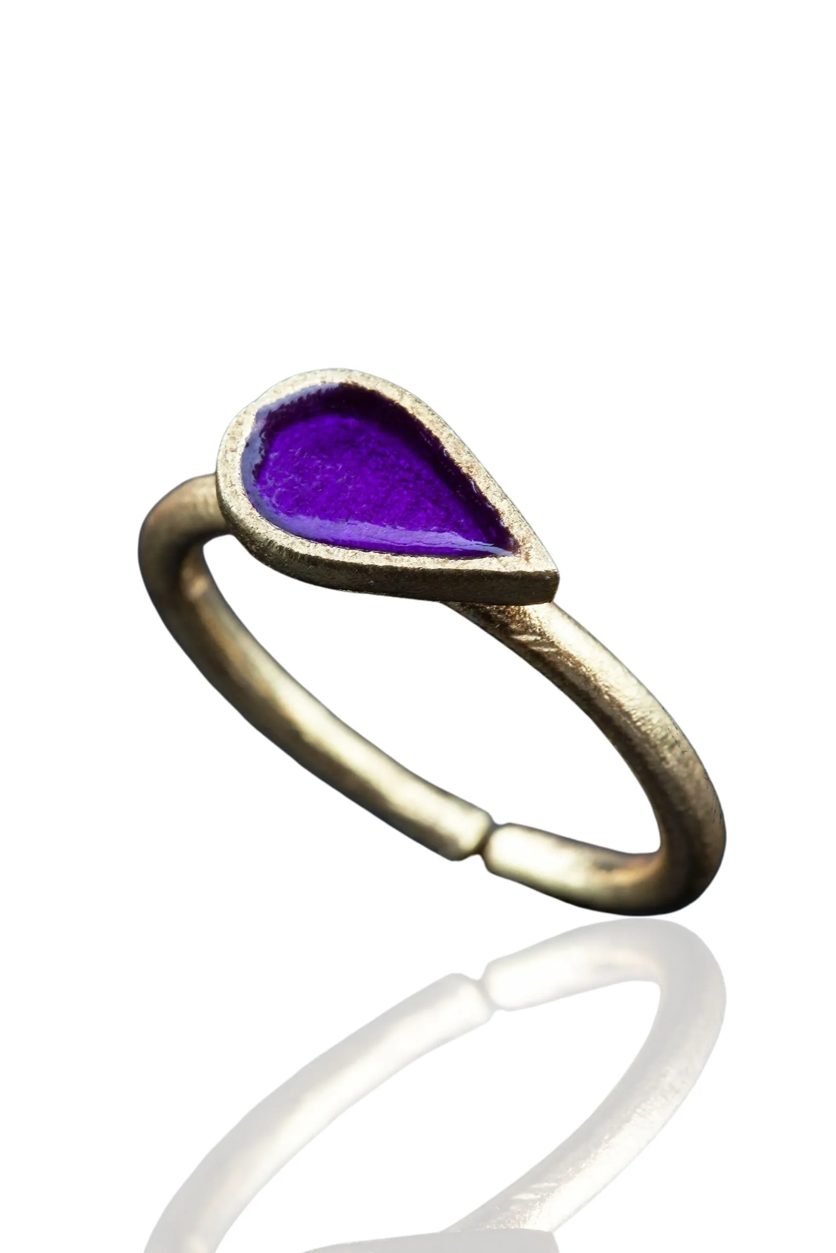 Handmade Jewellery | Drop gold plated silver ring with purple enamel main