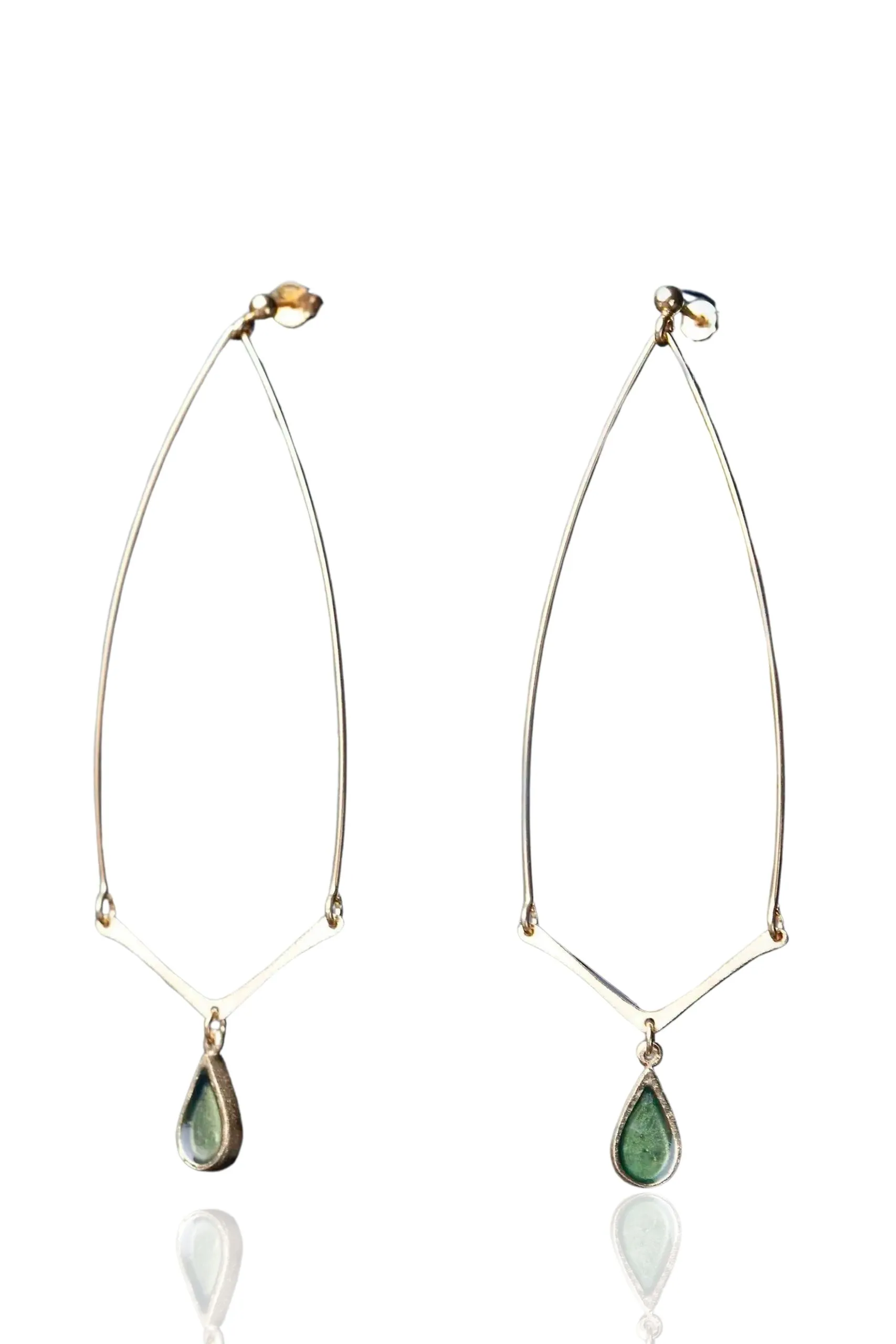 Handmade Jewellery | Silver gold plated earrings with green enamel main