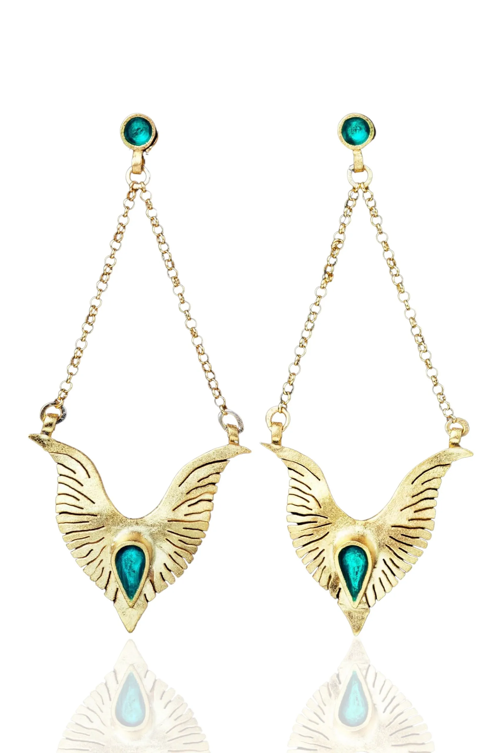 Handmade Jewellery | Wings gold plated silver earrings with turquoise enamel main