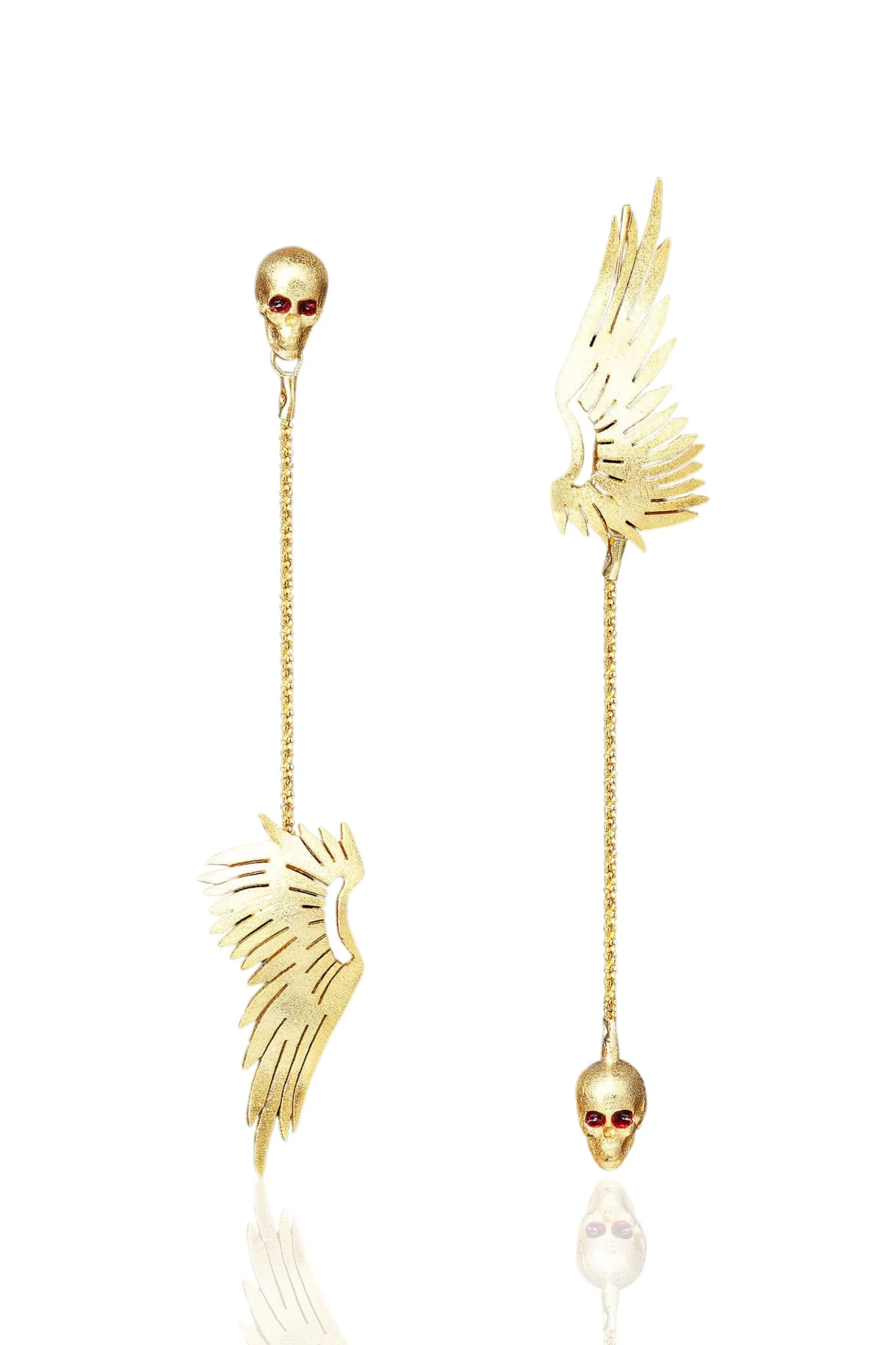 Handmade Jewellery | Wings and skulls gold plated silver earrings main