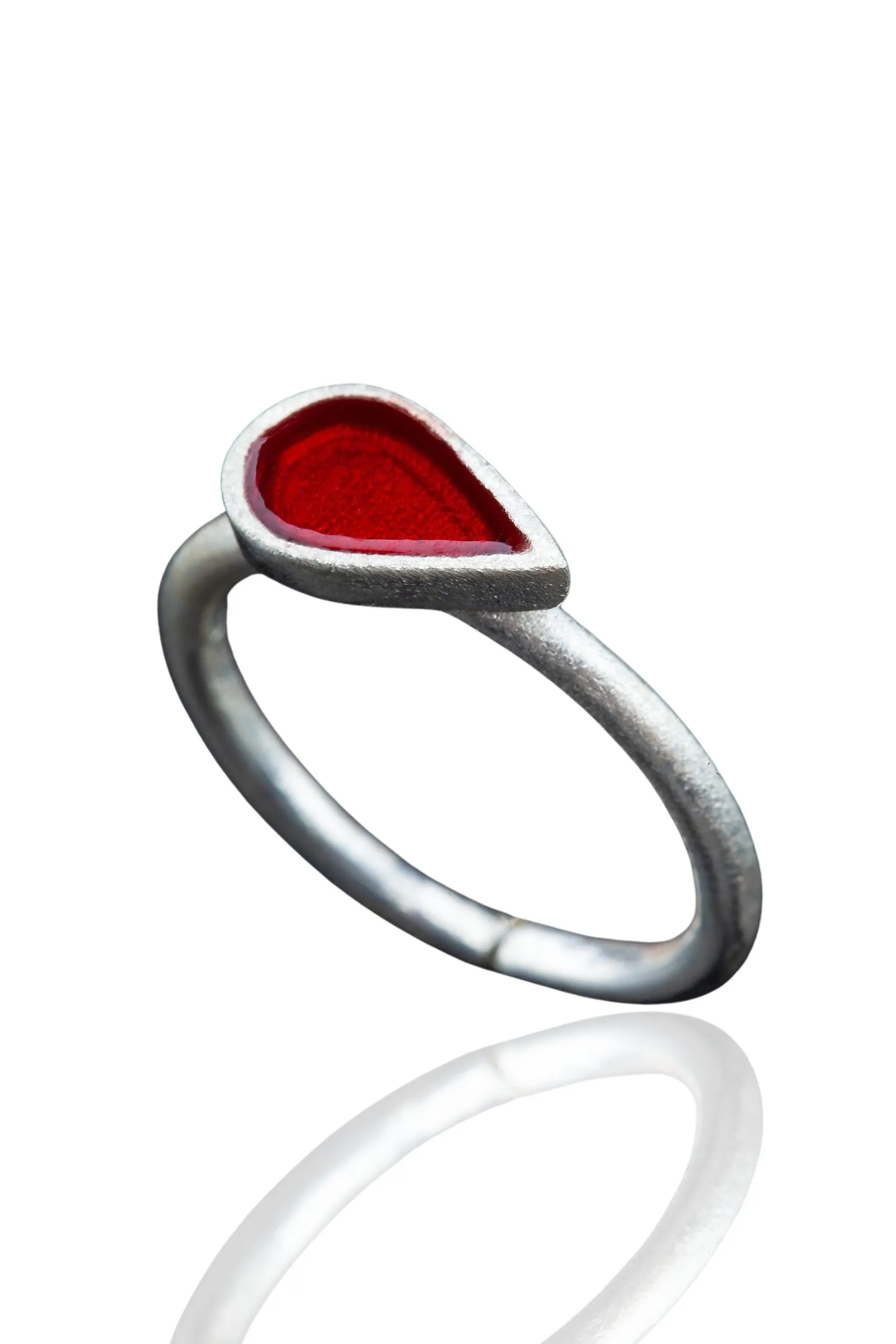 Handmade Jewellery | Drop silver ring with red enamel main